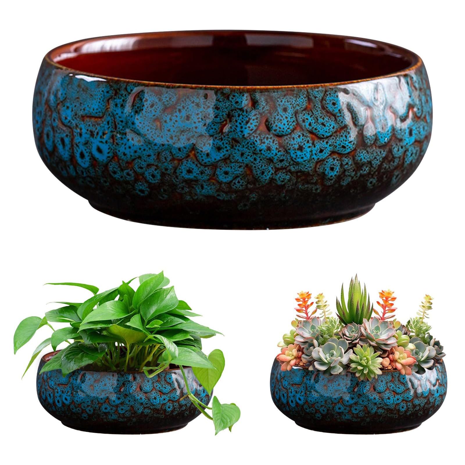 Lotus Bowl Keramik-Pflanzschale – 7x2 Zoll, Blau Glasiert, Für Wasserpflanzen & Hydrokultur