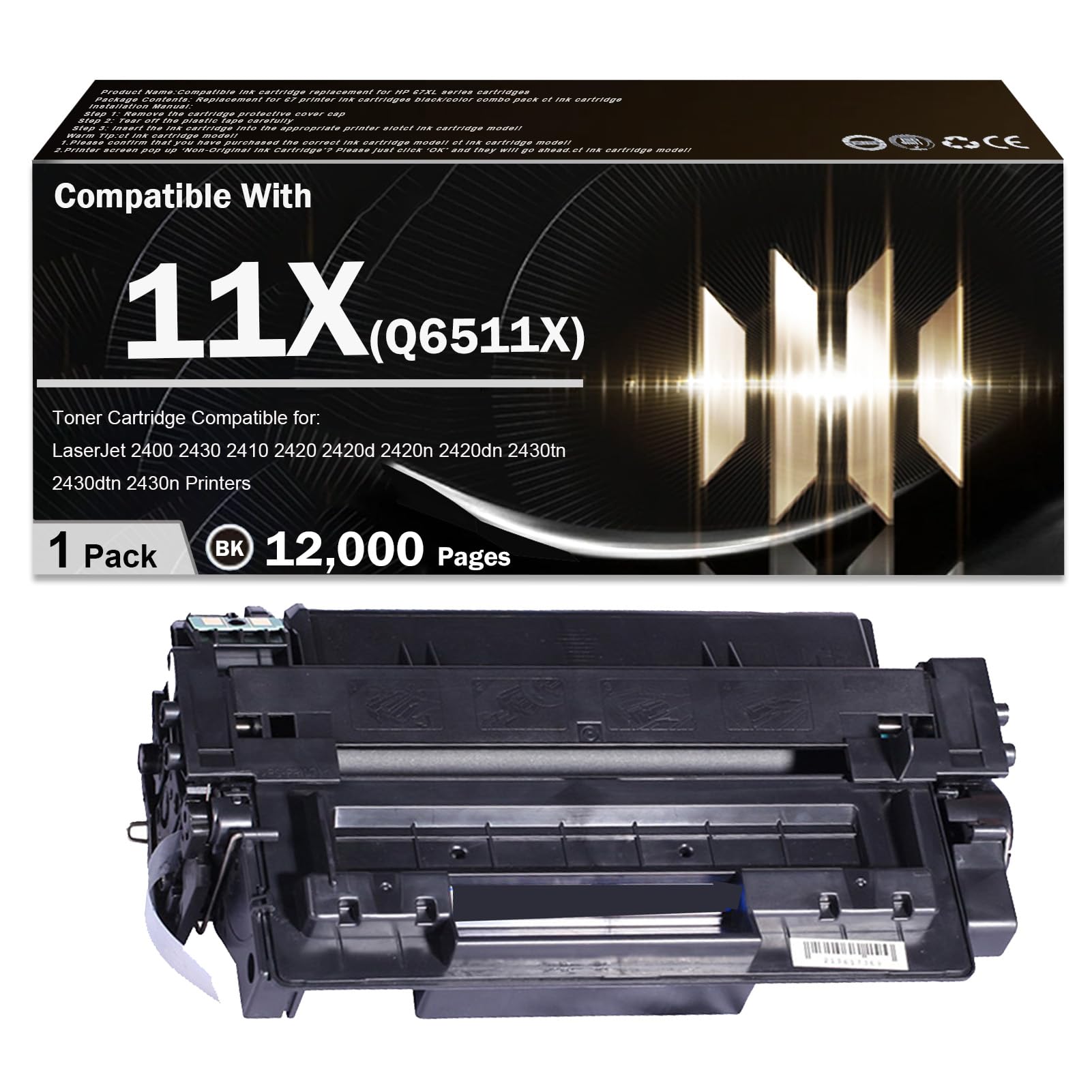 11X Toner Cartridge Compatible for HP LaserJet Q6511X Toner with Chip, Work for HP LaserJet 2400 2430 2410 2420 2420d 2420n 2420dn 2430tn 2430dtn 2430n Printers