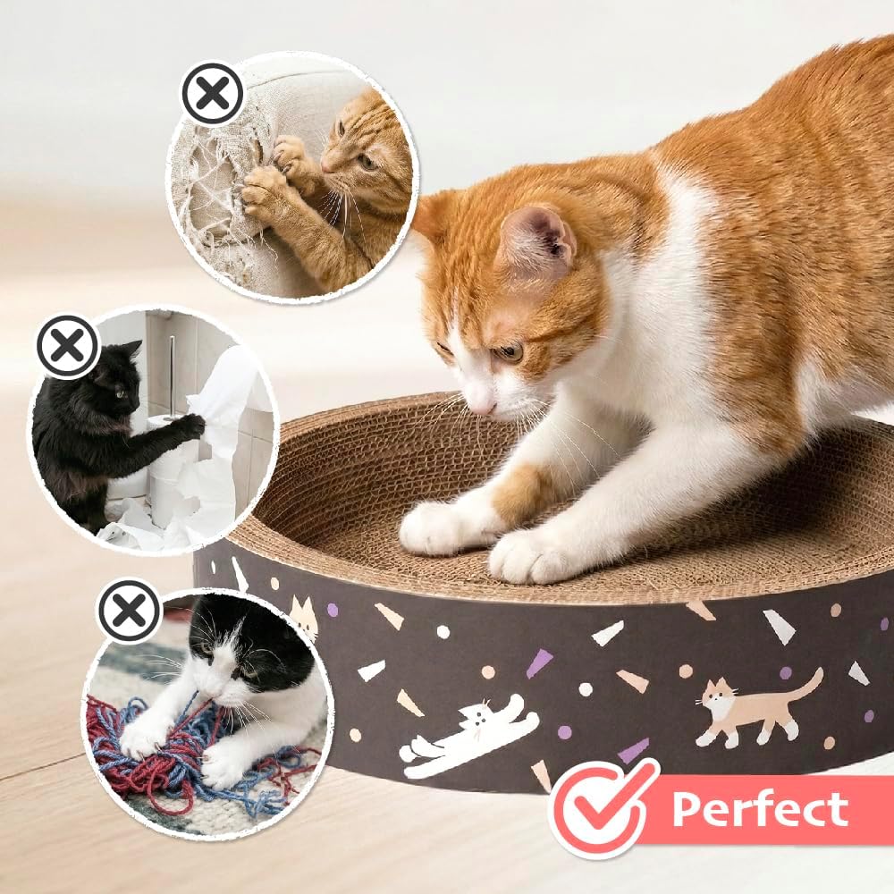Cat Scratcher Lounge Bed | Durable Recycle Board for Furniture Protection | Cat Scratch Bowl (Black)