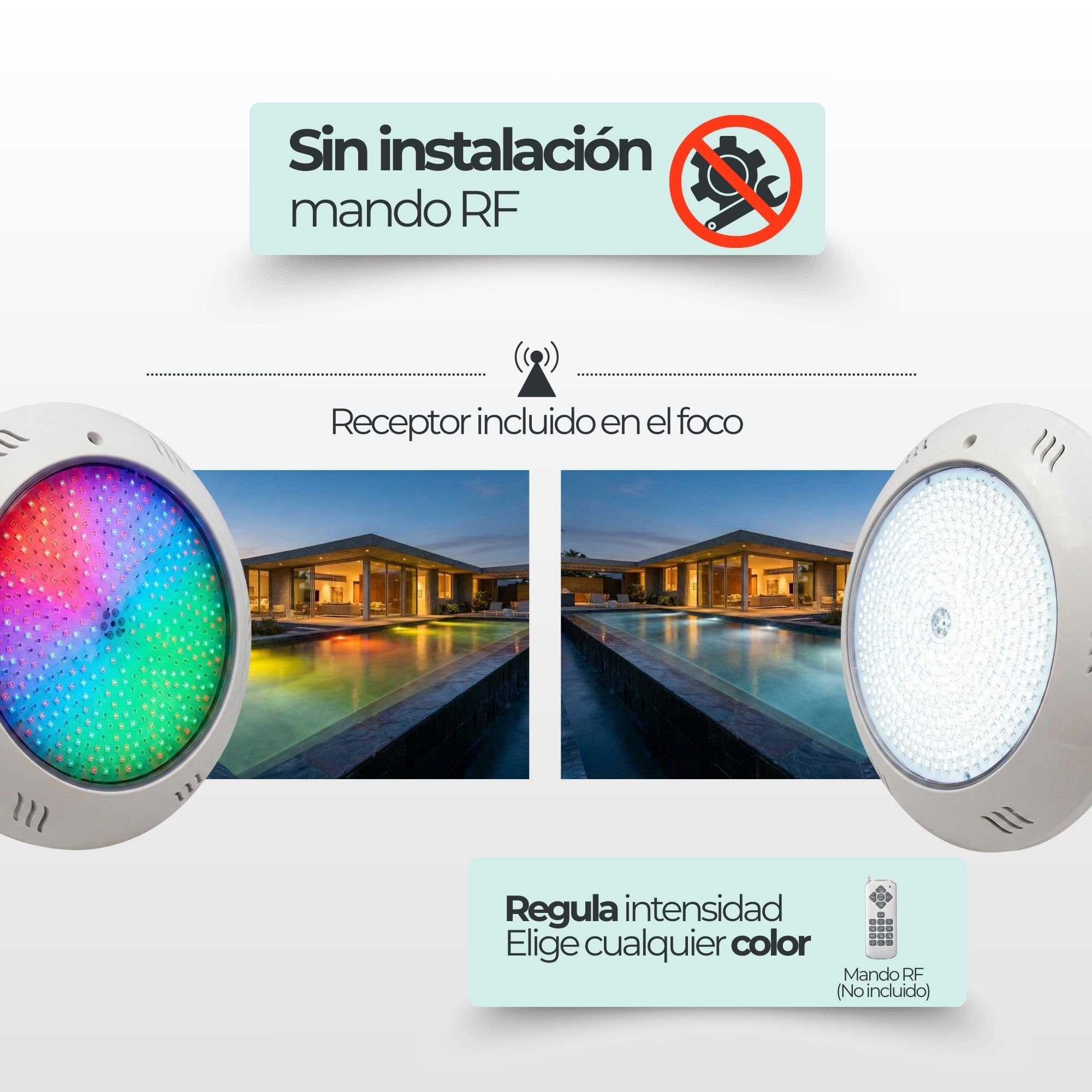 SWIMHOME Warmpool Foco LED para Piscina Resina Epoxy 35W RGB y Blanco 6000K con Memoria para Piscinas de Hormigón
