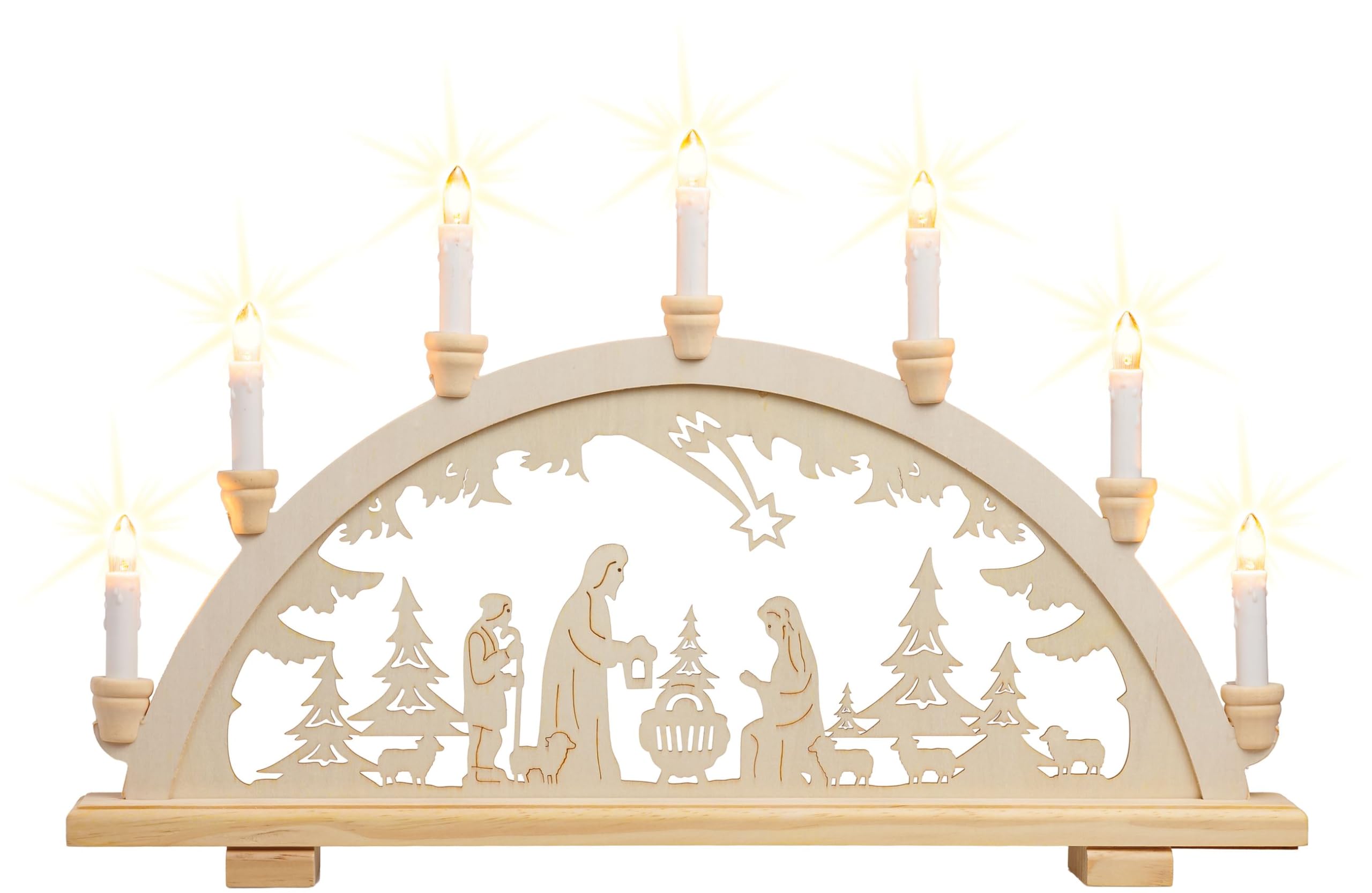 SIKORA LB12-7 klassicher Holz Schwibbogen beleuchteter Lichterbogen Motiv Heilige Familie Deko Weihnachten Breite ca. 57 cm