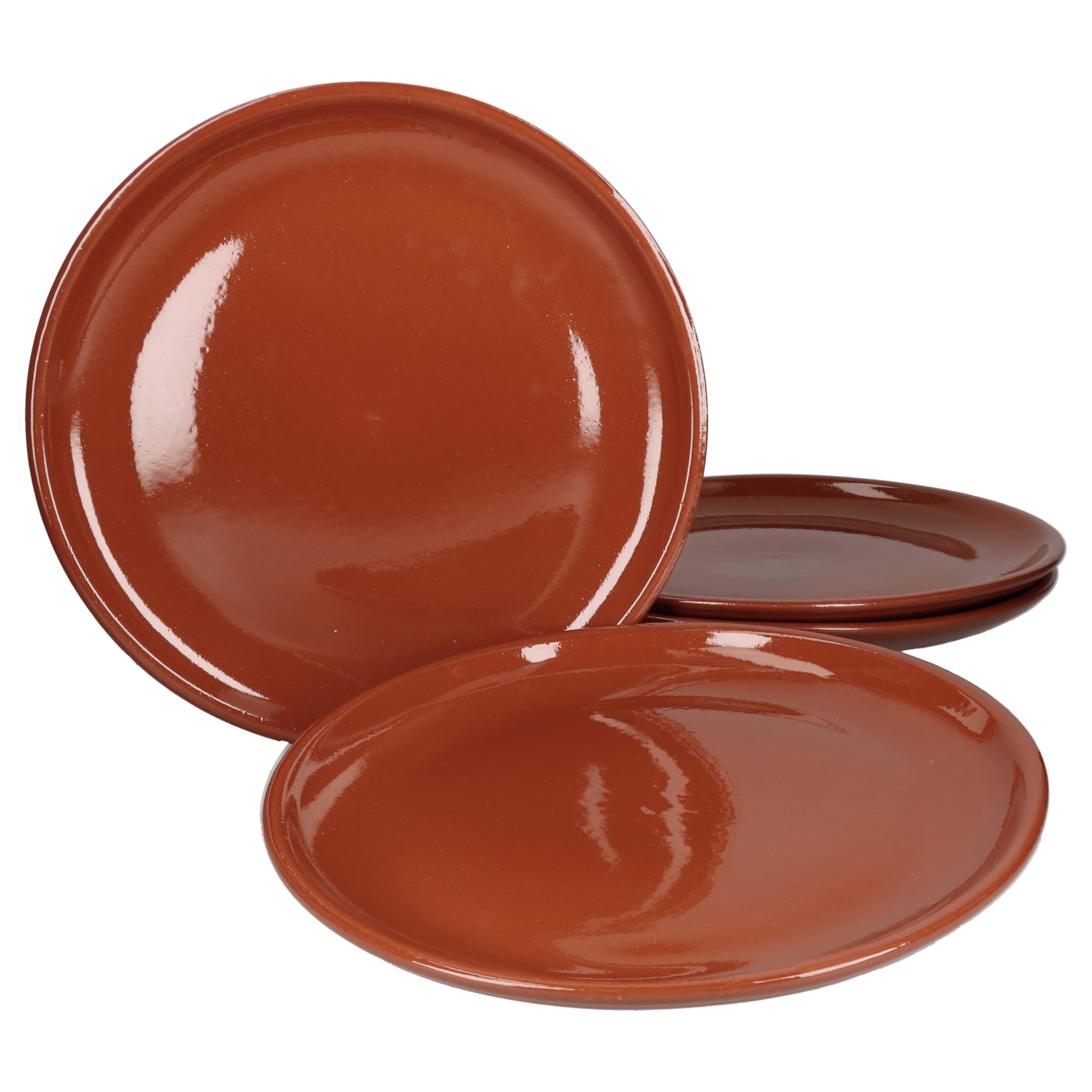 MamboCat Set di 4 piatti piani in argilla, Ø 28,5 cm, piatti in ceramica anticata, piatti da bistecca, piatti per la colazione, piatti da dessert, piatti da portata adatti al forno