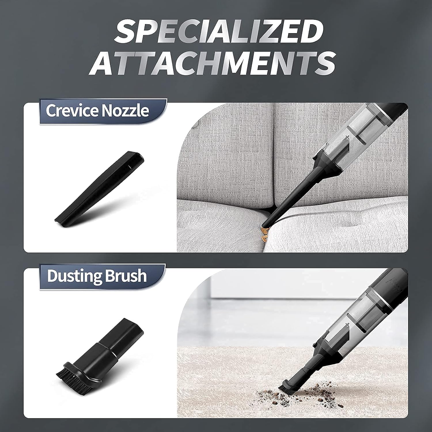 VacLife Handheld Vacuum, Powerful Car Vacuum with Strong Suction, Fast-Charging with 2200 mAh Battery, Handheld Vacuum Cordless for Home, Office and Car, Model:EV-H066, Silver (VL736) -