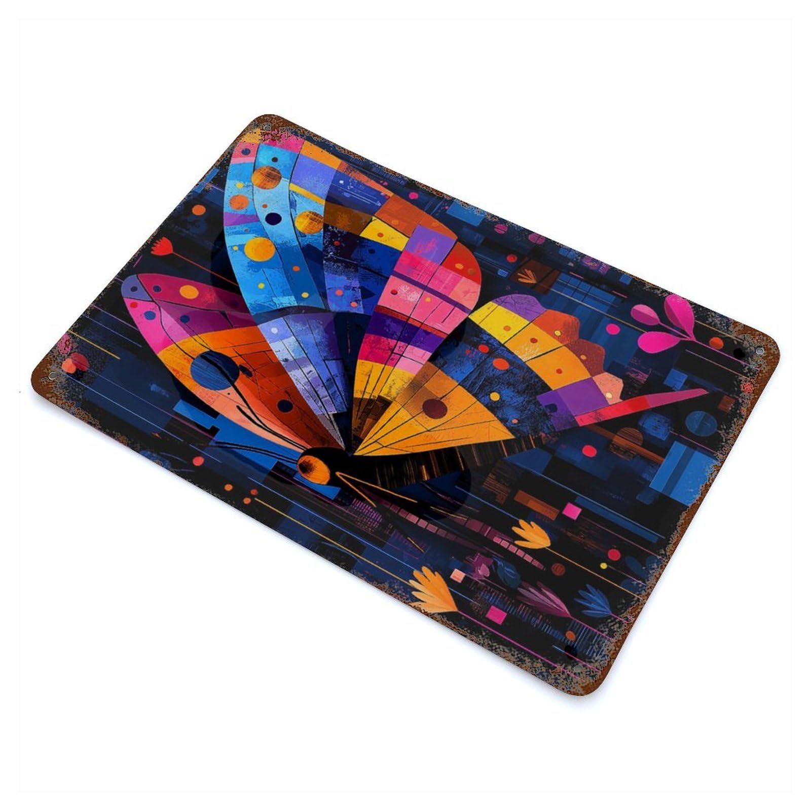 Garage Style Expressionist Geometry Butterfly Distressed Metal Wall Sign 11.8"x7.9", Novelty Wall Decor for Bar And Workshop