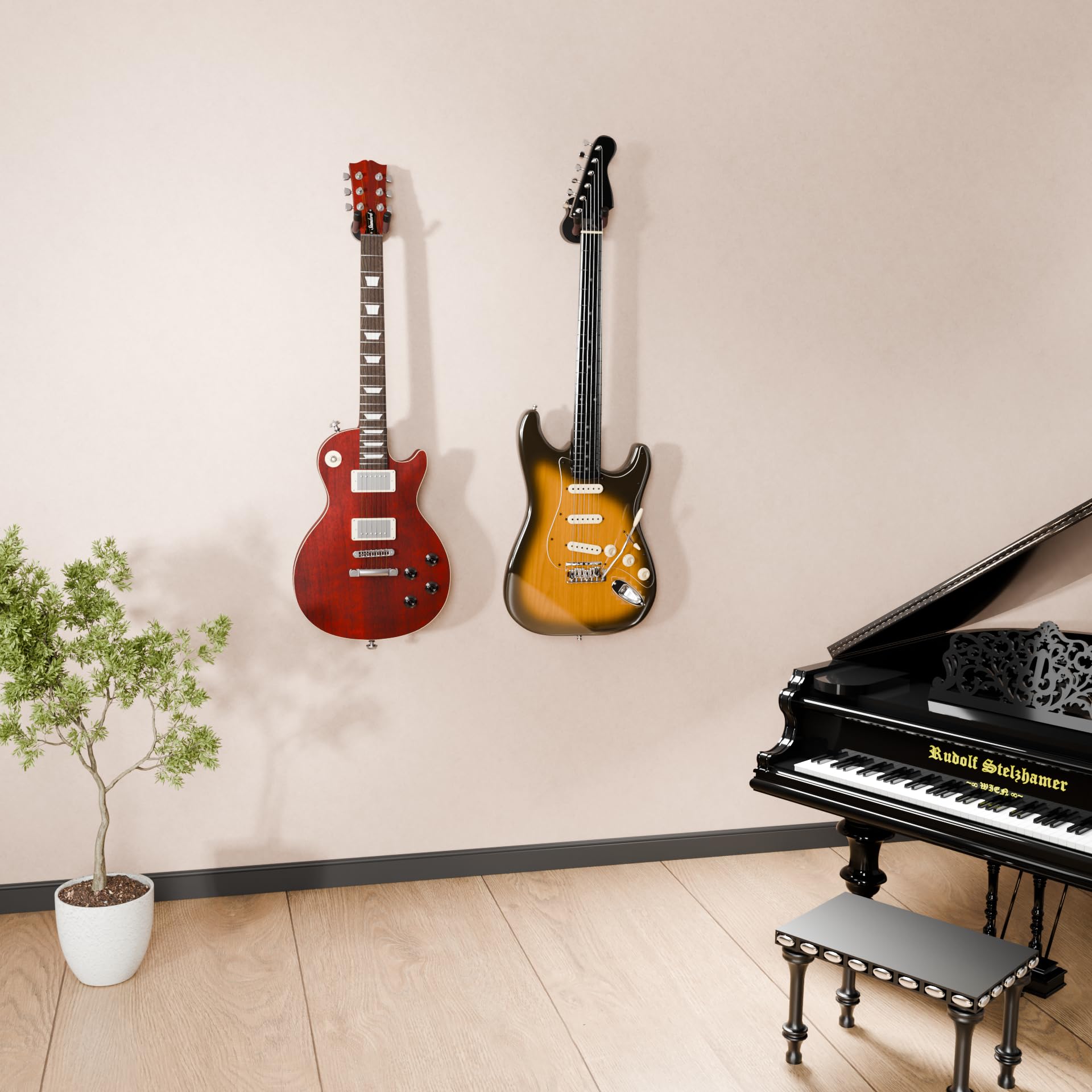 DIDA Support mural pour guitare – Support mural en forme de U pour guitare avec 5 médiators, support mural pour guitare acoustique, guitare électrique, banjo, basse, mandoline (style B-noir)