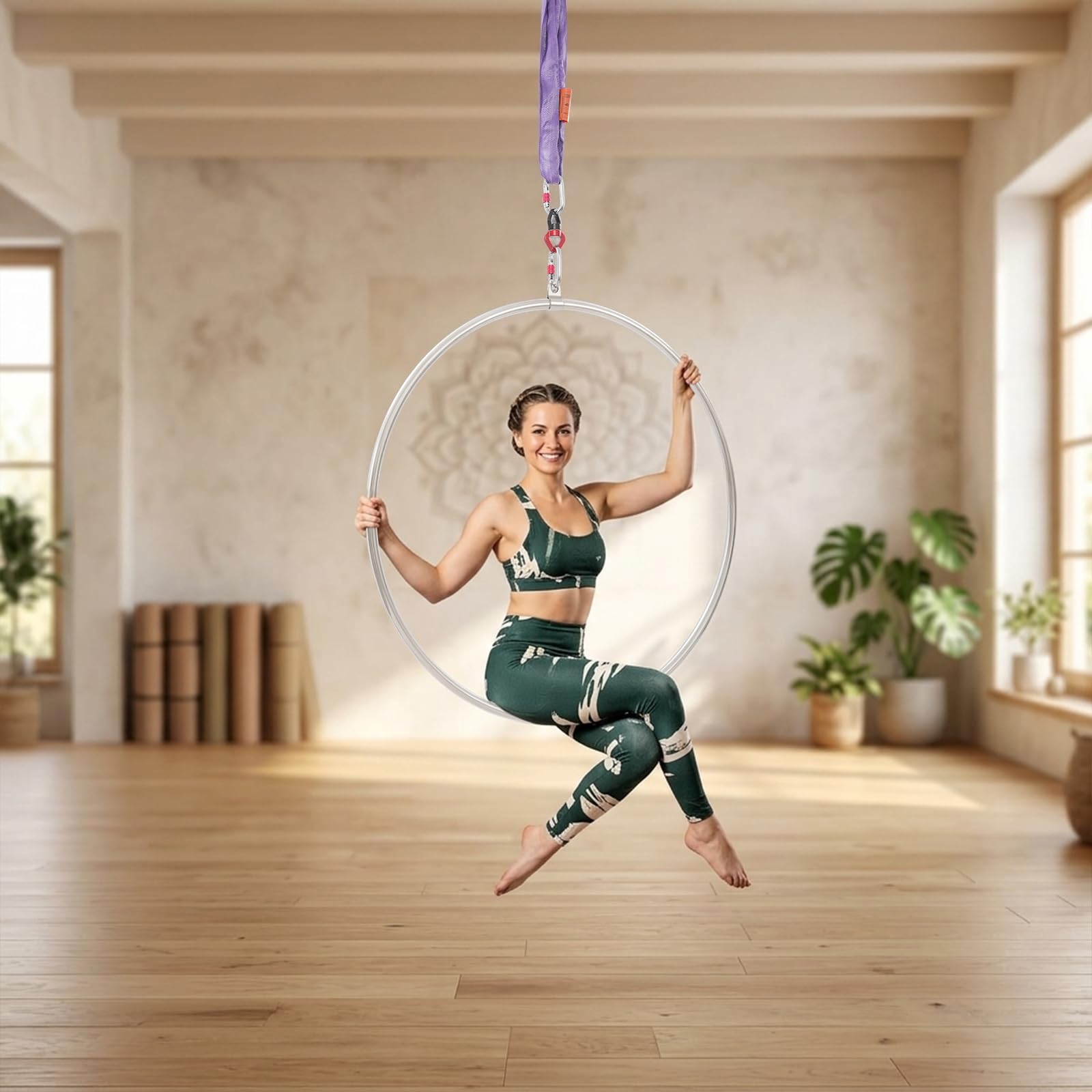 Aerial Hoop Set 95cm mit Zubehör – Luftring für Ganzkörpertraining und Luftakrobatik, Edelstahl, Silber & Lila, geeignet für Fitnessstudio, Zuhause, Artistik für Erwachsene und Jugendliche