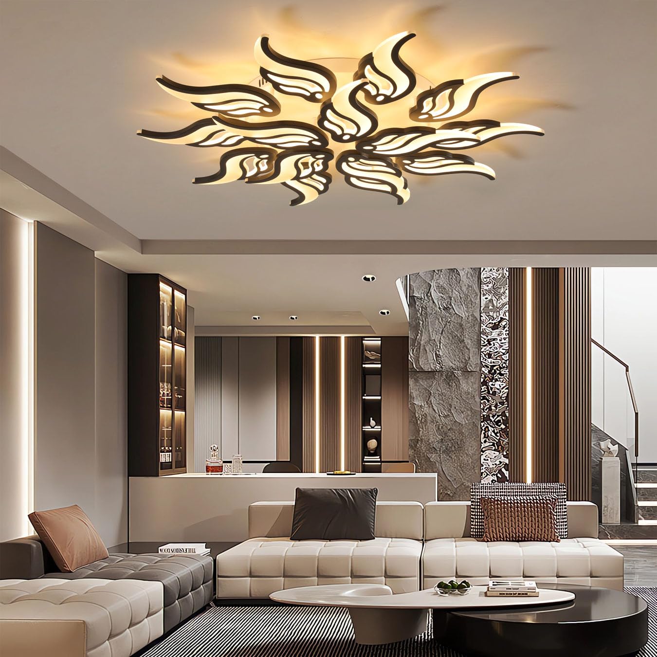 Lampa Sufitowa LED,Kreatywna Lampa Sufitowa Led W KształCie Kwiatu,Z MożLiwośCią śCiemniania Za Pomocą Pilota,Nowoczesne Lampy Sufitowe Do Salonu,Sypialni,Jadalni I Gabinetu (Czarny, 15 głowic)