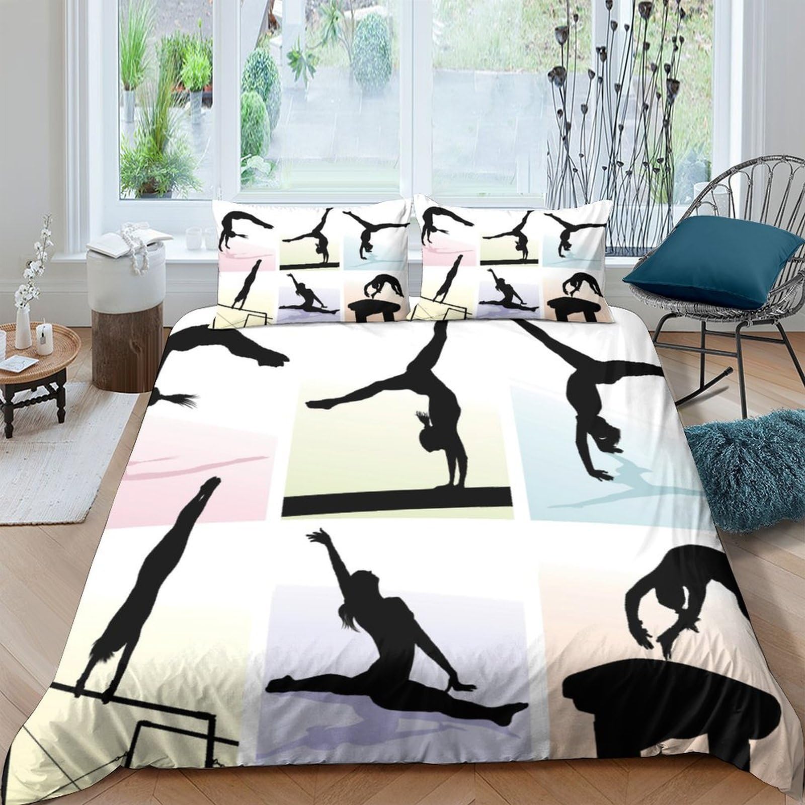 Ctjqhvkz Style-7 3D Printed Gymnastics Silhouette Fitted Sheet Microfiber Soft Pastel Sports Figure Bed Cover For Bedroom Dorm Decor Single（135X200cm）