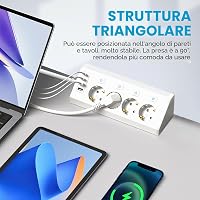 GBKDQQ 2 db sarokkonnektor 4 aljzatos kapcsolóval 8 az 1-ben túlfeszültségvédő fehér 2 m kábellel USB és USB-C portokkal falra és asztalra 3