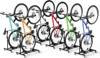 Vertical Bike Stand, (6 Pack) Space Saving Indoor Bicycle Storage Rack with Wheels for Garage & Apartment, Freestanding adjustable Holder Fits Most Road, Mountain & Hybrid Bikes up to 29"