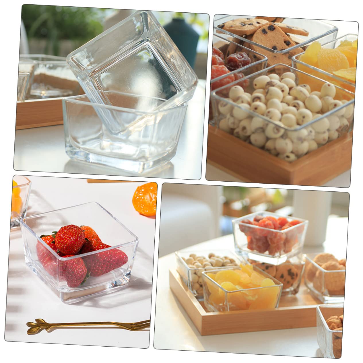 MAGICLULU Unterteilte Glas Obstplatte 1 Satz mit Holzhalter für Nüsse