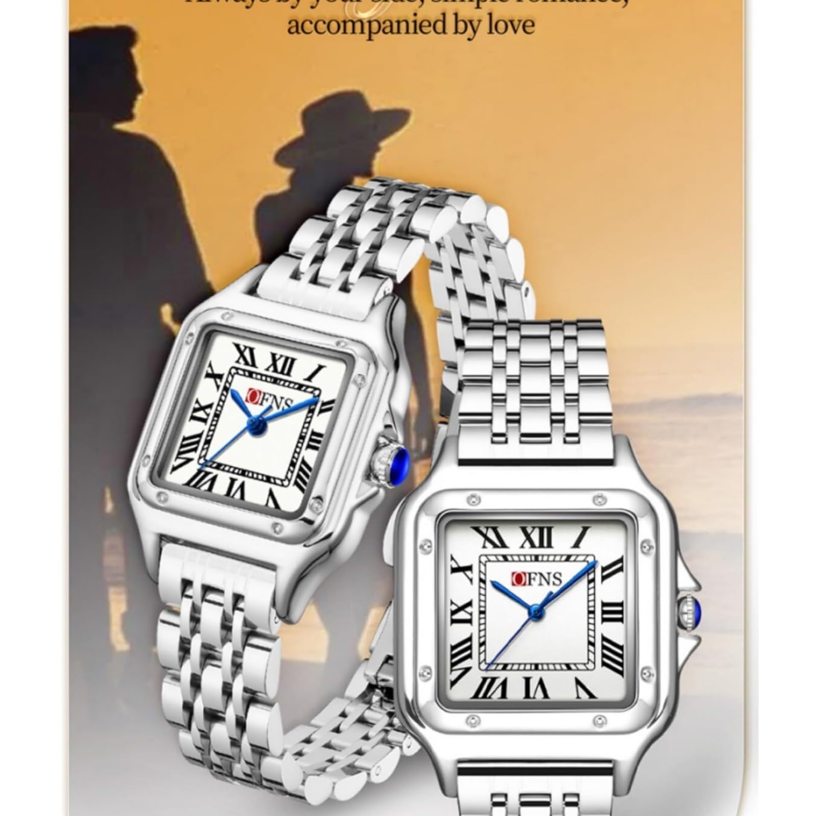 Montre à quartz analogique classique carrée, facile à lire, avec bracelet d'extension en acier inoxydable, cadran romain pour homme et femme