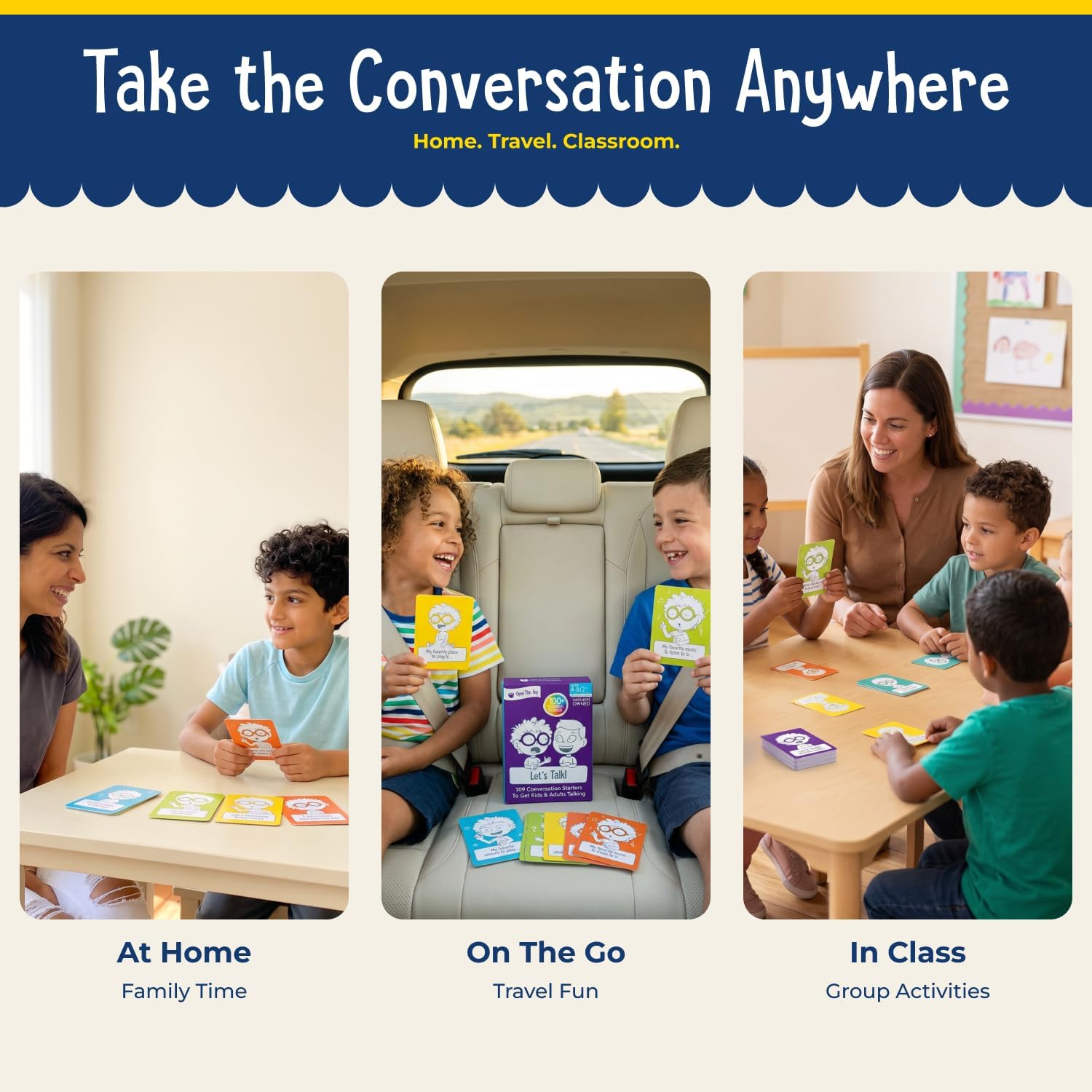 Open The Joy Let's Talk Conversation Starter Cards for Kids | 100+ Prompts & Questions to Build Emotional Intelligence, Communication, and Social Skills | Fun Family & Classroom Game | Ages 4+ image 3