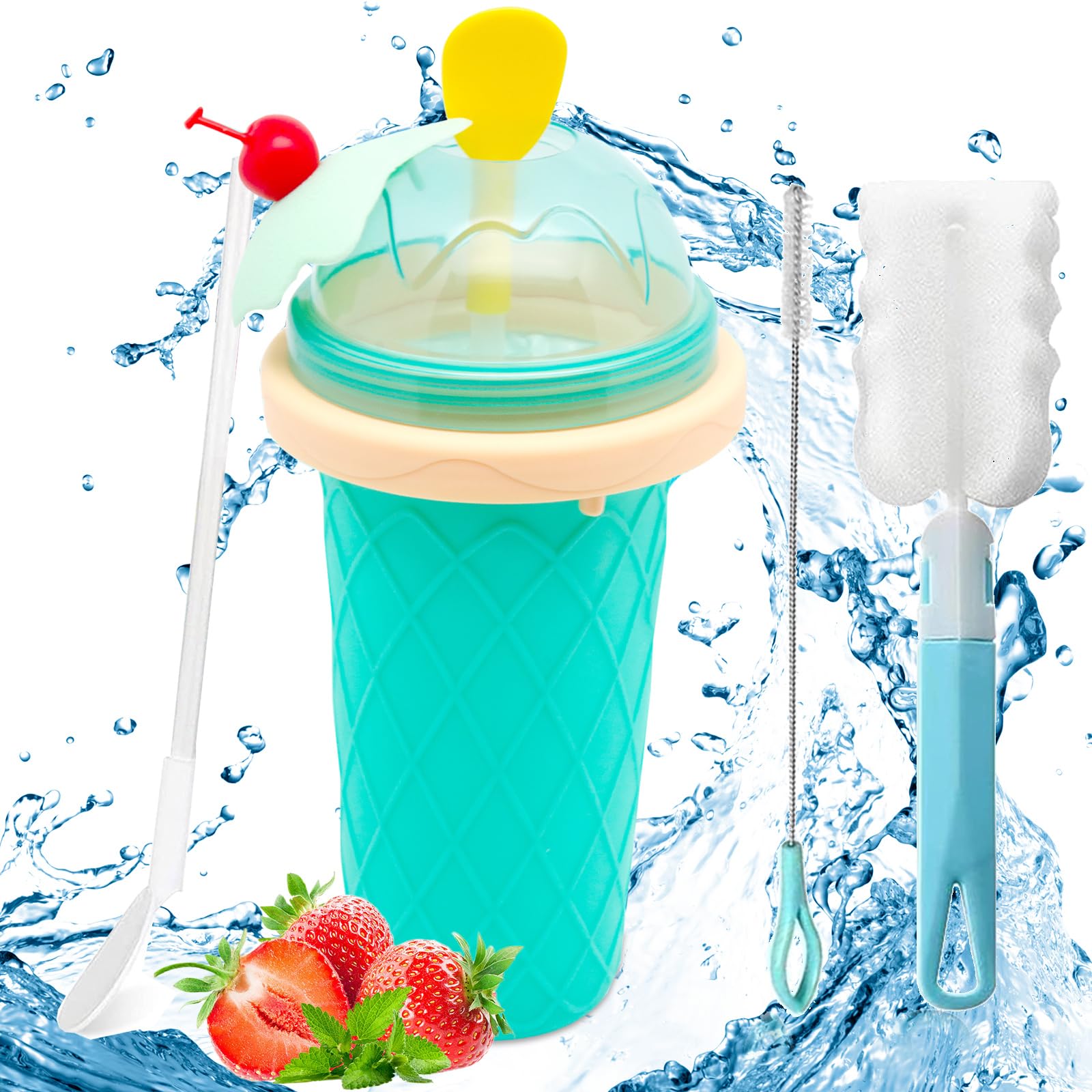 Gobelet Slushy Maker Magique 300 Ml - Machine à Granité Maison Pétrin Glace, Cuillère Paille 2 En 1, Pour Enfants Été