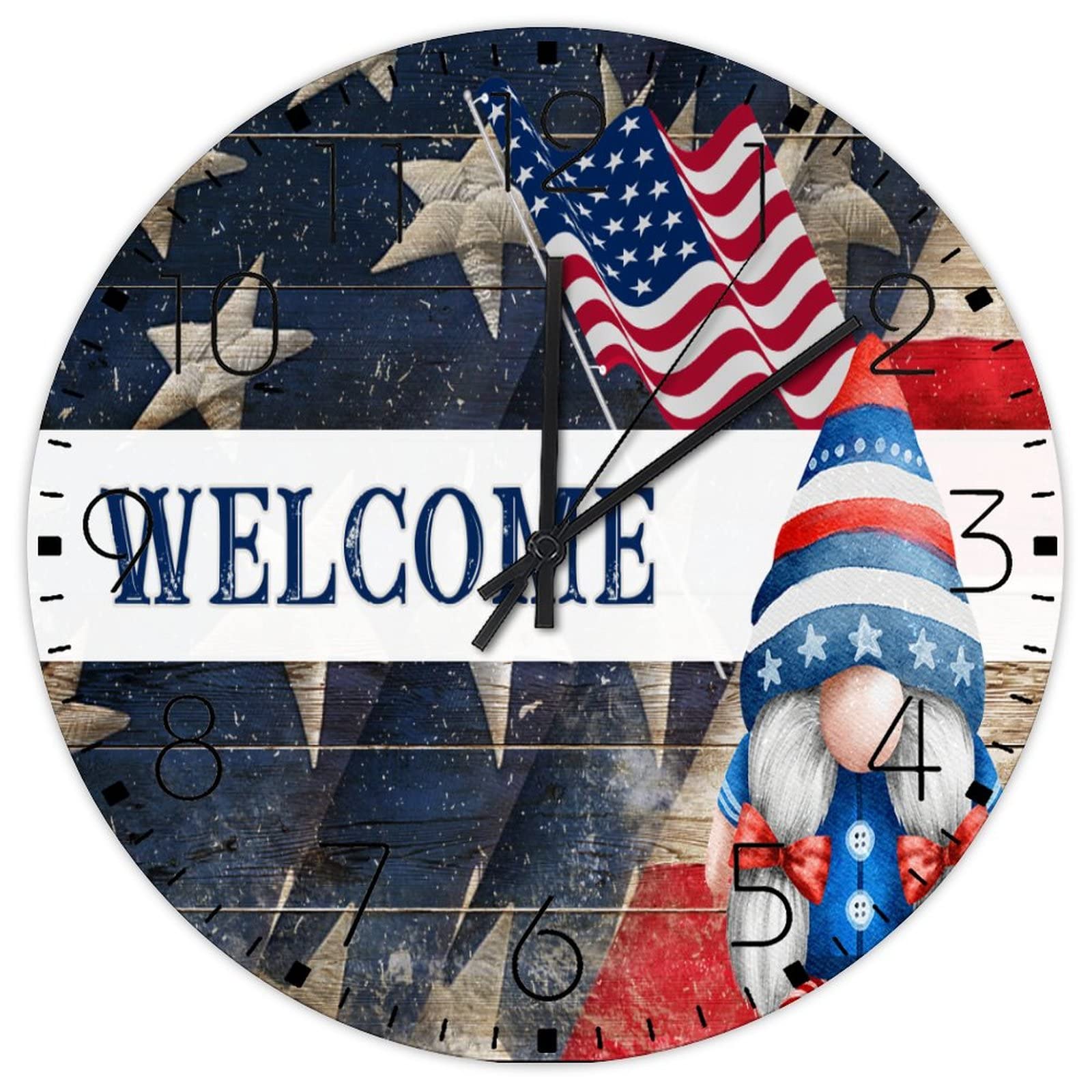Horloge murale en bois drapeau américain de 38 cm pour maison