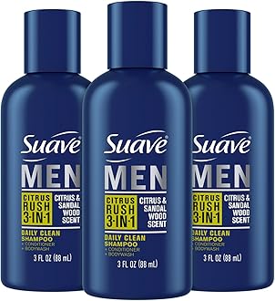 Suave Men Body Wash 3-in-1 Citrus Rush – Travel-Size Shampoo, Conditioner & Body Soap All-in-One Formula with Keratin for Healthy Hair & Skin, 3 Oz Ea (Pack of 3)