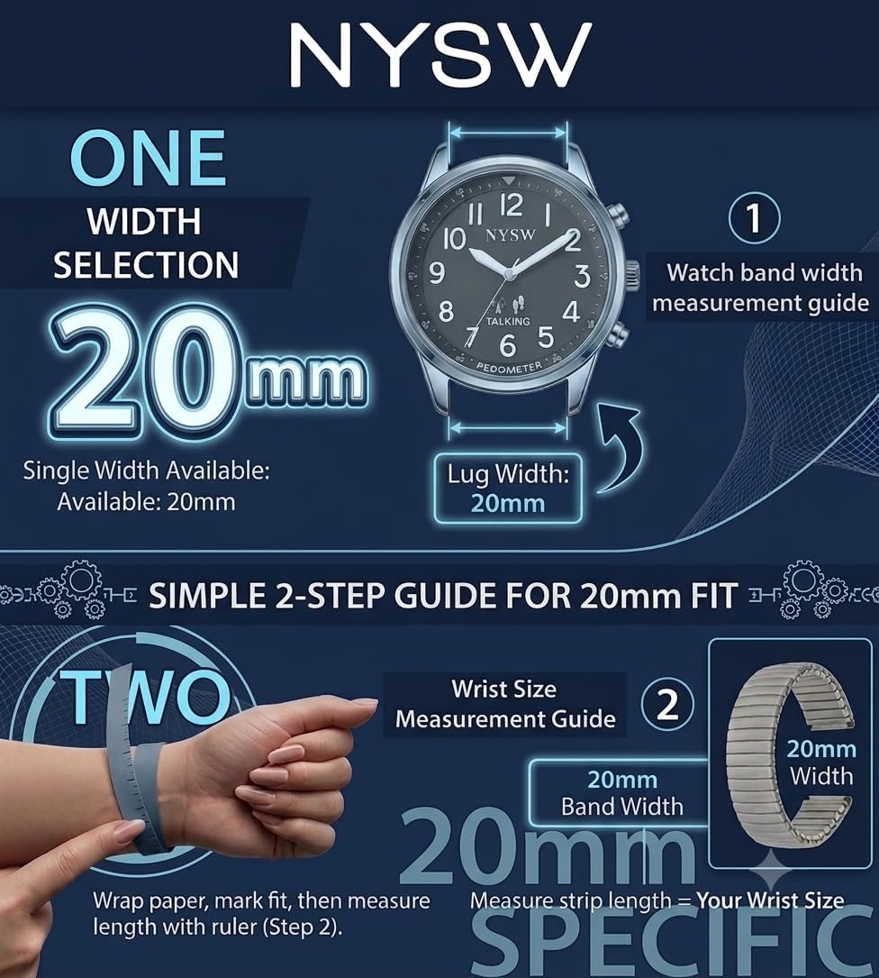 NEW YORK STANDARD WATCH CO. Stainless Steel Stretch Watch Band Expansion, No Buckle, Sleek Metal Finish