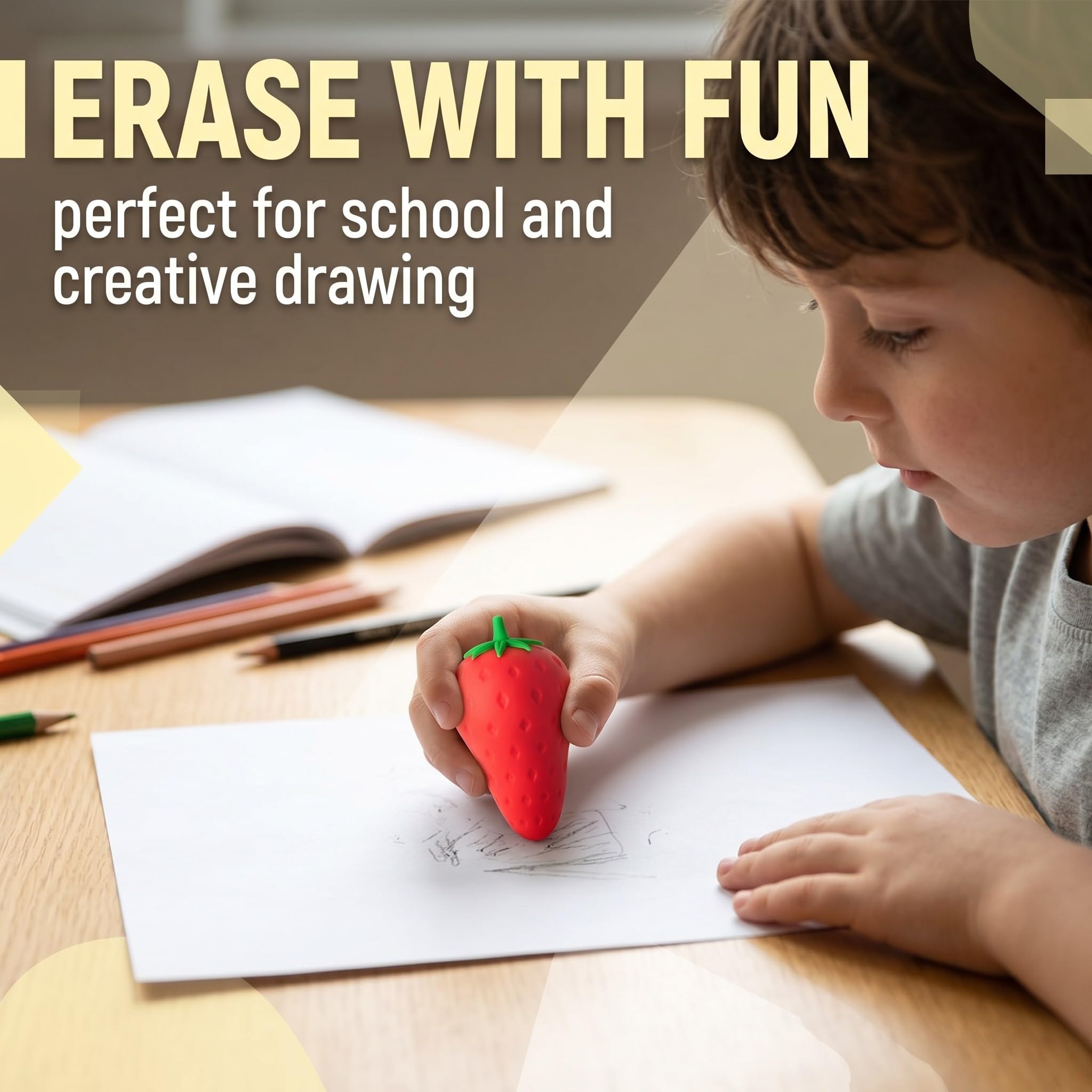 Gommes Effaçables Multicolores Fruits pour École et Bureau