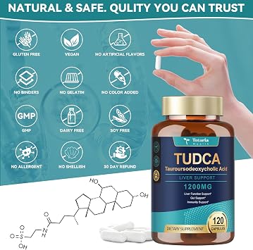 Totaria TUDCA Supplement 1200mg (Tauroursodeoxycholic Acid), 120 Capsules, Ultra Strength TUDCA Bile Salts Liver Supplements, Pure Tudca for Liver and Gallbladder Repair, Gut Health