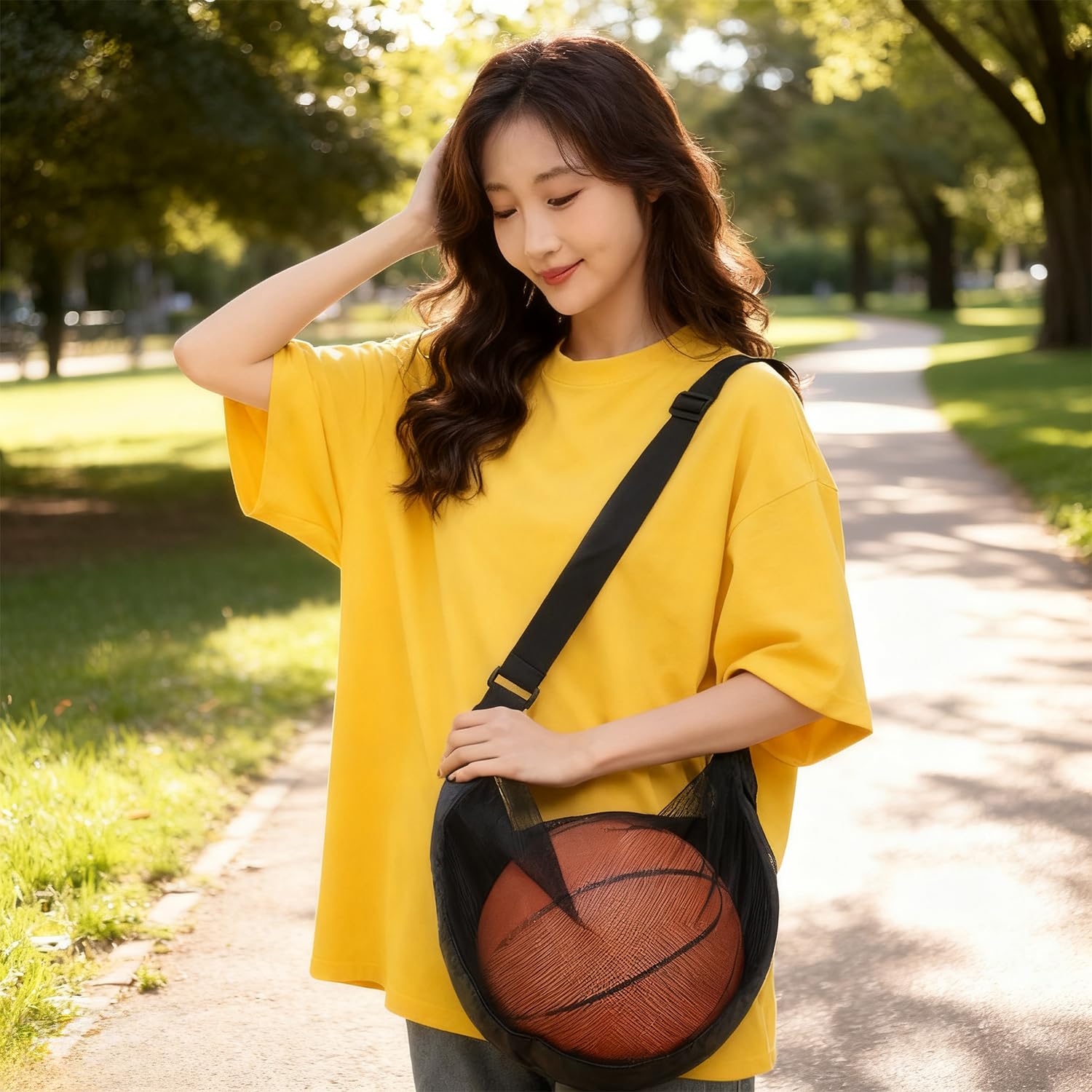 WUBAYI Sac à dos de basket-ball / sac de sport en maille filet avec mousqueton / sac de sport / sac de sport avec mousqueton / sac de transport de ballon de football / cerceaux - Accessoires de sport