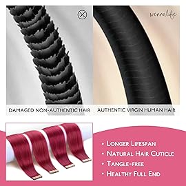 WENNALIFE Tape in Hair Extensions Human Hair Burgundy Red Tape in Extensions, 10pcs 30g 24 inch Remy Invisible Tape Ins Straight Colored Soft Real Human Hair Tape in Extensions Refill Set Extensions
