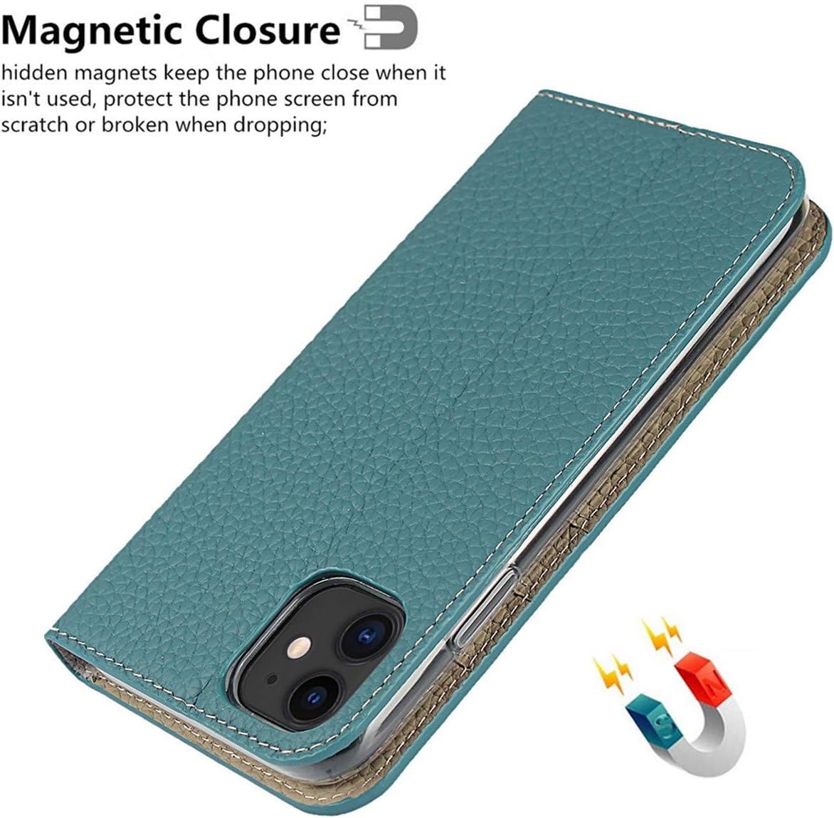 ❤ Crazy Deals iCoverCase Genuine Leather Case for iPhone 11, Wallet Case with Wrist Strap and Card Slots Magnetic Closure Kickstand Feature Flip Cover for iPhone 11 (Light Blue)