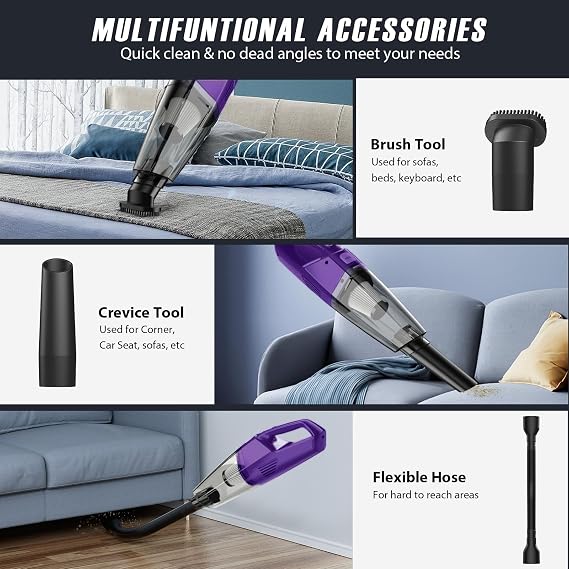 Bossdan Handheld Vacuum Cordless Car Vac Portable with 8KPA & Multi Accessories & Low Noise, Lightweight Hand Held Vacuum Cordless Rechargeable for Car/Home/Dust/Pet Hair, Mine Portable Vacuum