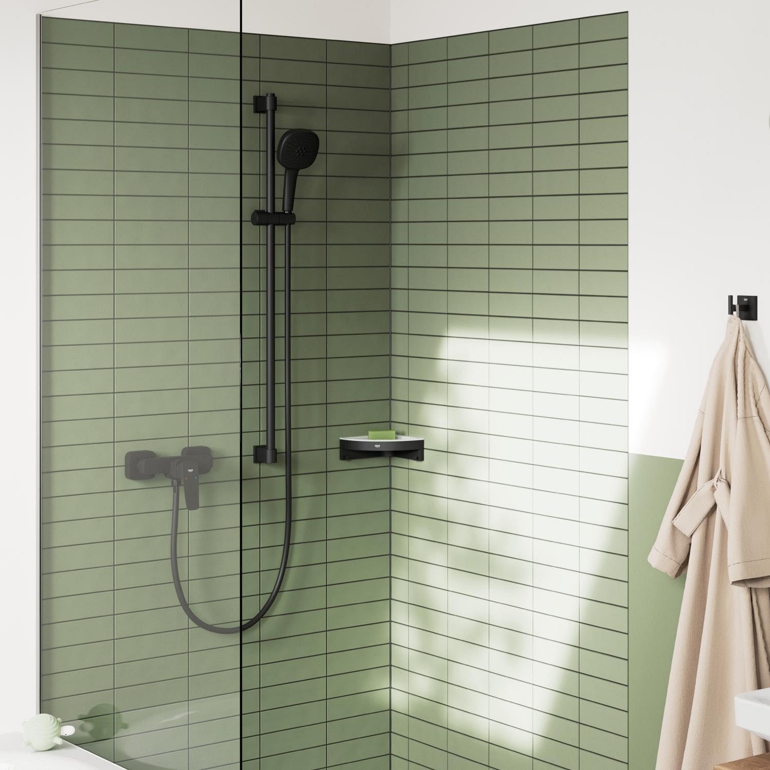 GROHE Dice, Duscharmatur Aufputz (Mischbatterie für die Dusche, eigensicher gegen Rückfließen, Brausearmatur mit Metallhebel, langlebige Oberfläche), mattschwarz, 1018742430