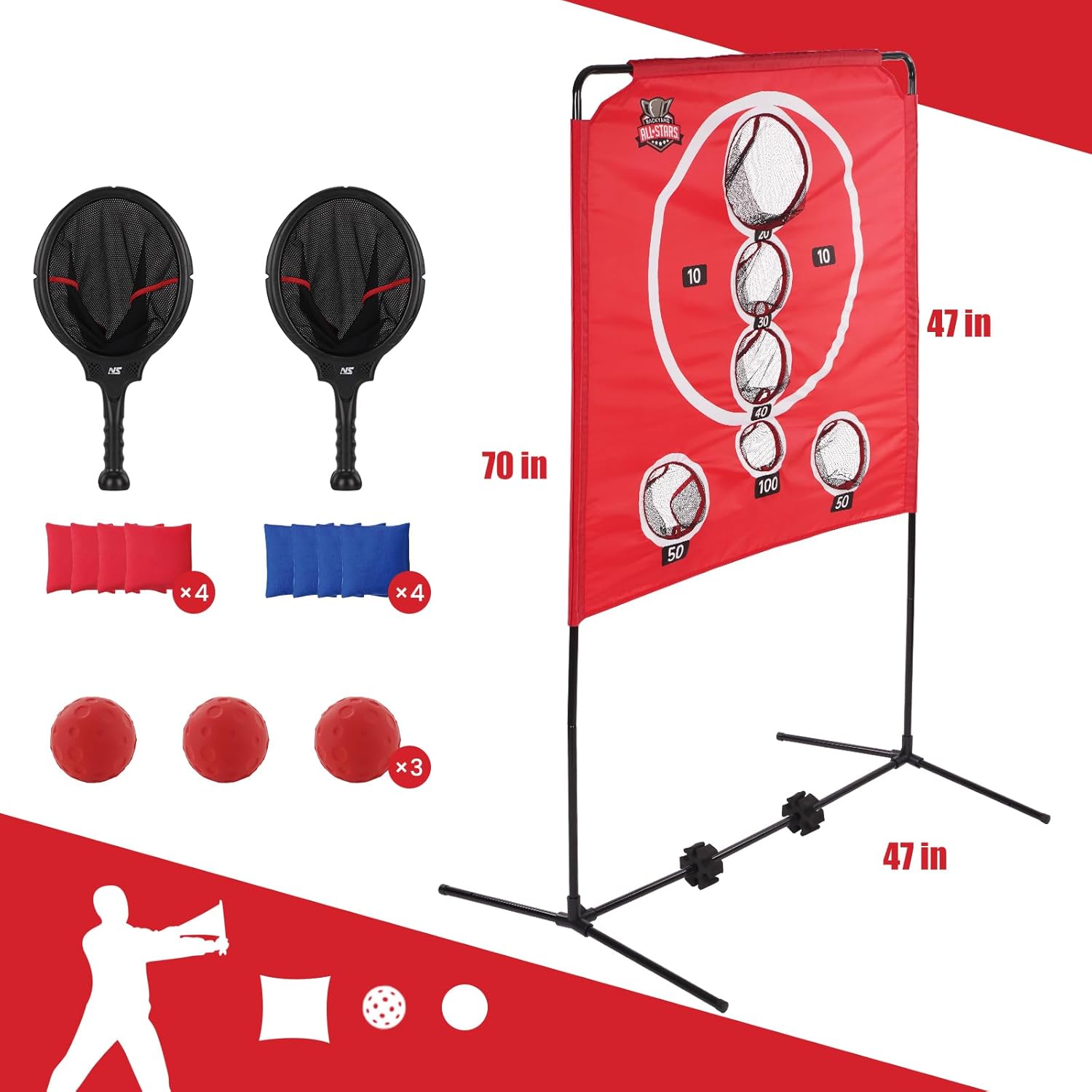 BACKYARD ALL-STARS Arcade Style Cornhole Board Set, Black Plastic Cornhole Game for 1-2 Players, Custom Modern Style Portable Cornhole Set with Ball, Indoor Outdoor Family Game