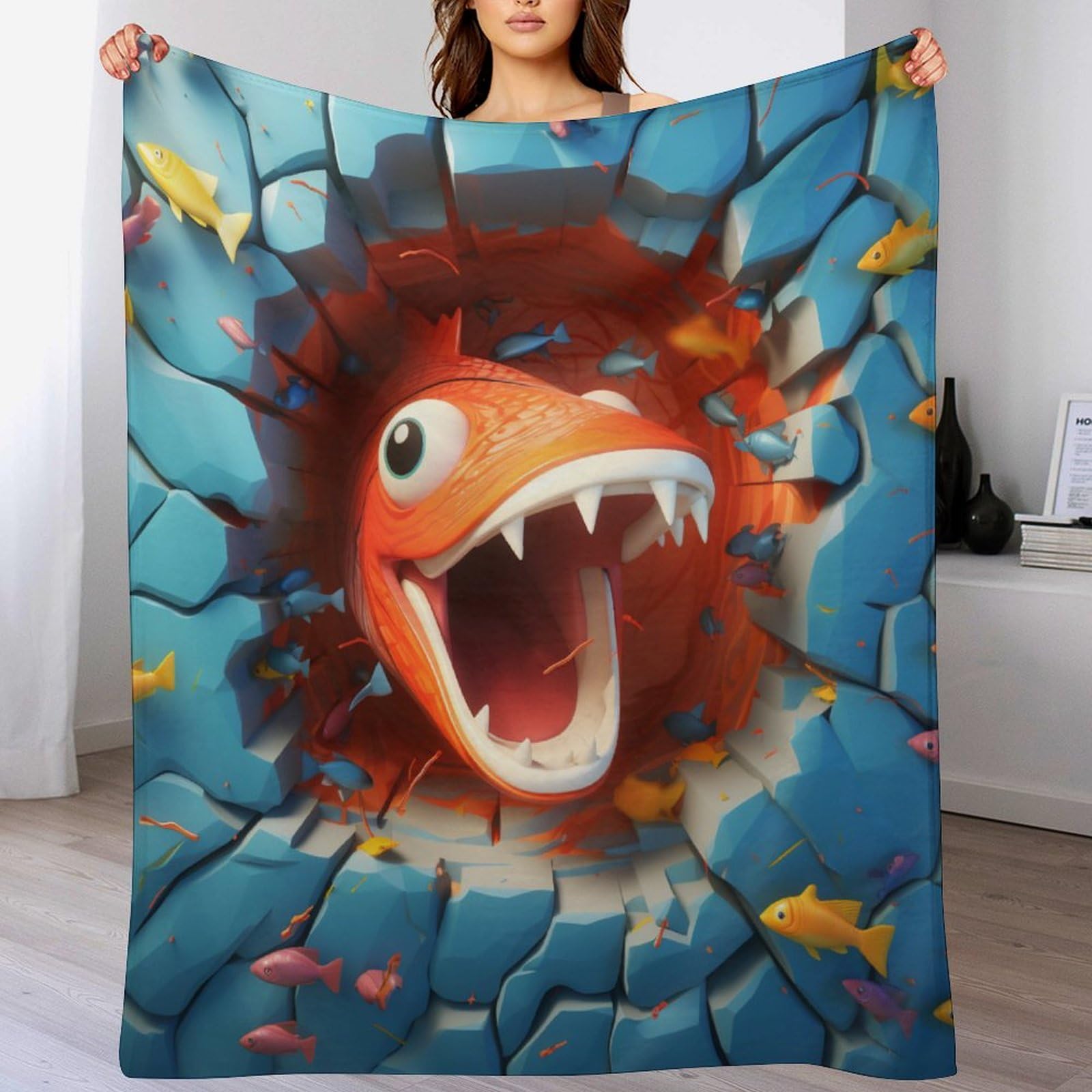 Couverture polaire poisson contre le froid : flannel douce pour lit 100x130