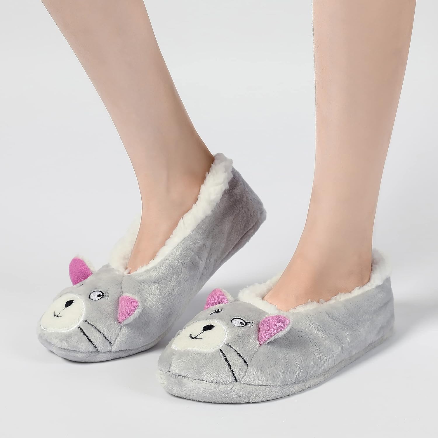 GLENMEARL 2 Pairs Slipper Socks for Women with Grippers Non Slip Winter Warm House Bedroom Slippers Cozy Indoor Home Slippers (Grey Cat, US Footwear Size System, Adult, Women, Numeric Range, Medium, 5, 7) - Image 6