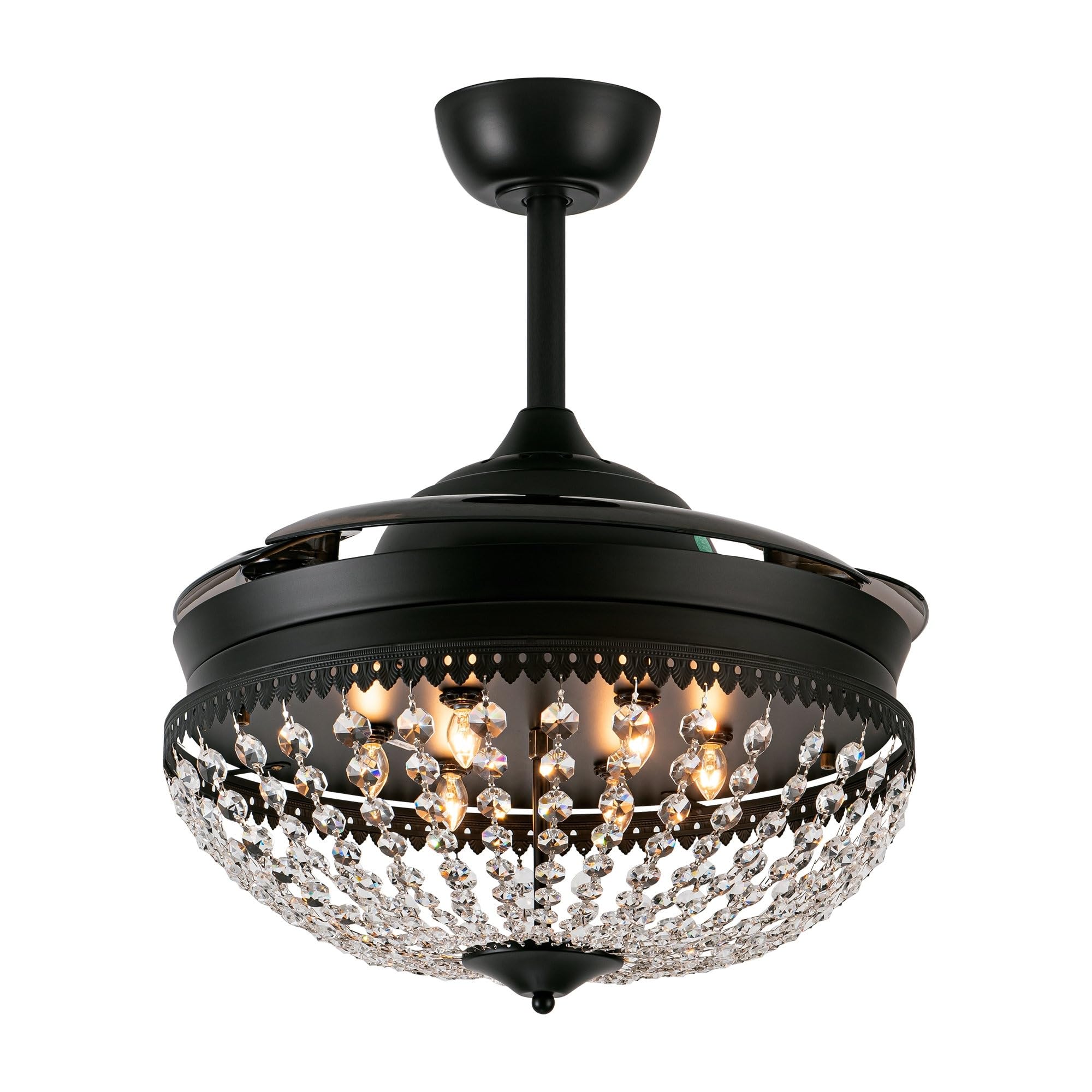 Parrot Uncle 42" Modern Chrome 6-light Chandelier Crystal Ceiling Fan with Remote Matte Black N/A Matte