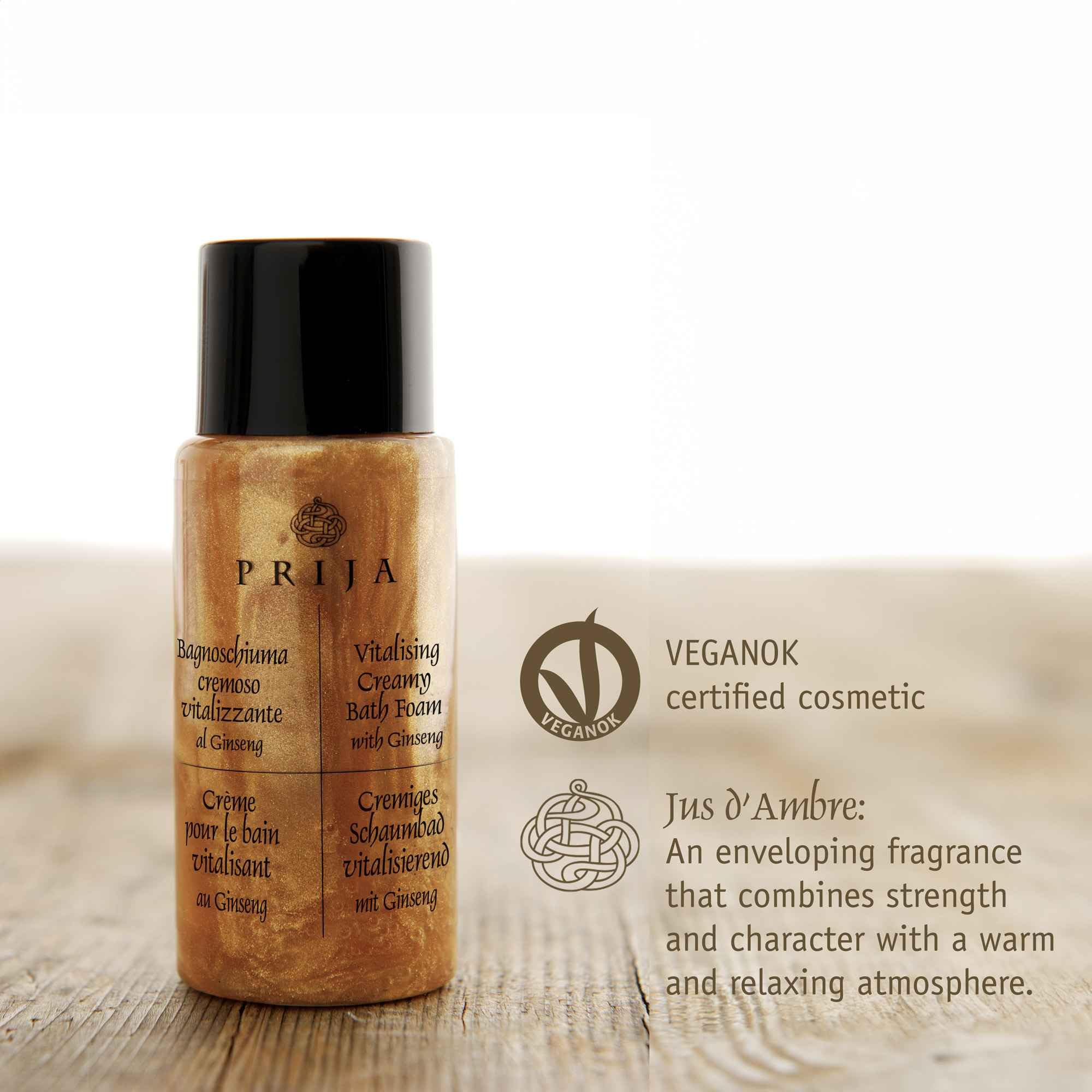 Prija Bagnoschiuma Cremoso Vitalizzante 40 ml - Confezione da 216 Pezzi - VEGANOK Certificato, Formula Naturale con Estratti Vegetali, Ideale per Hotel, Spa e B&B, Made in Italy by Gfl