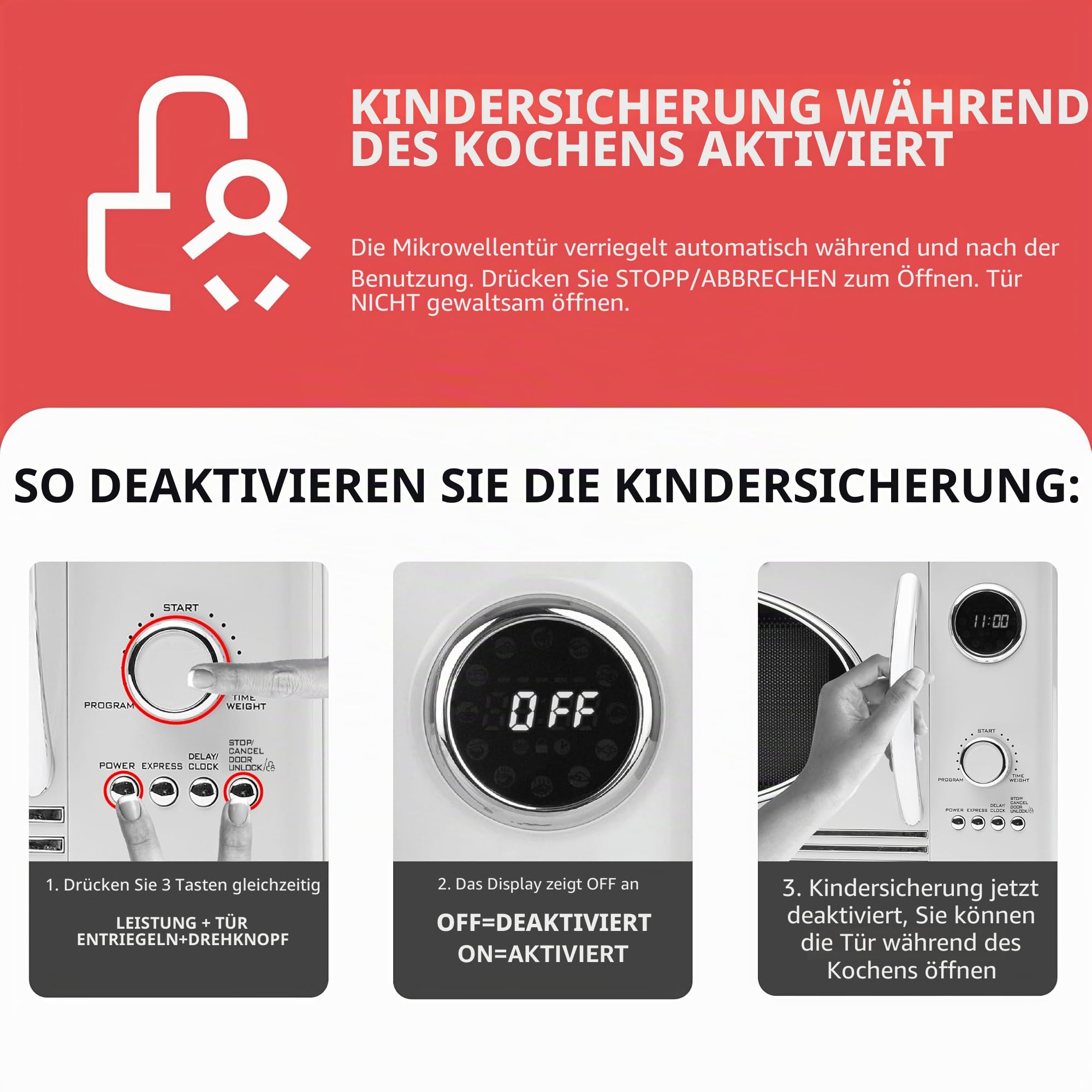 Nostalgia NRMO9RR Retro Große 25,5 Liter, 800-Watt Mikrowellenofen für die Arbeitsplatte, 12 vorprogrammierte Kochprogramme, digitale Uhr, leicht zu reinigendes Innenleben, Retro-Rot