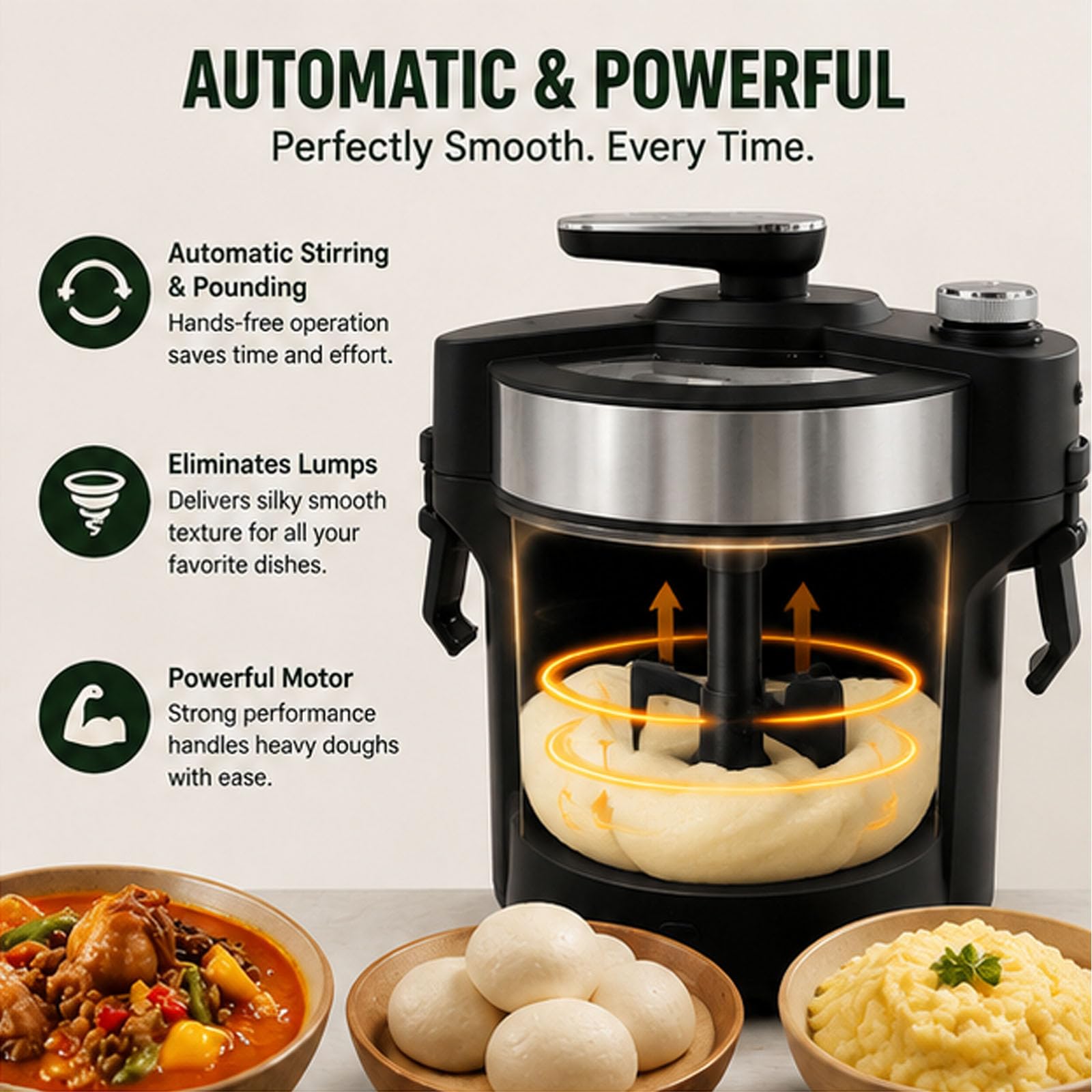 Fabricante de comida automática de 6L para tragar Fufu, máquina eléctrica para triturar ñame, para Fufu, Amala, Banku, comida africana, sémola, puré de patatas, sirve para 5 a 6 personas