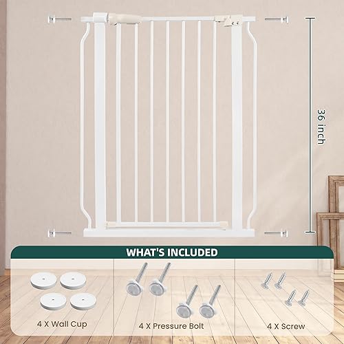 Miniatura 7 de Elevon Puerta para mascotas para perros, montada a presión con cierre automático, ancho ajustable de 29.1-33.8 pulgadas x 36 pulgadas, color blanco