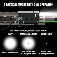 Vista 2 de VOTATU V845 Combo de láser/luz verde compatible con riel M-LOK Picatinny, linterna LED de 2000 lúmenes y mira láser con interruptor de presión