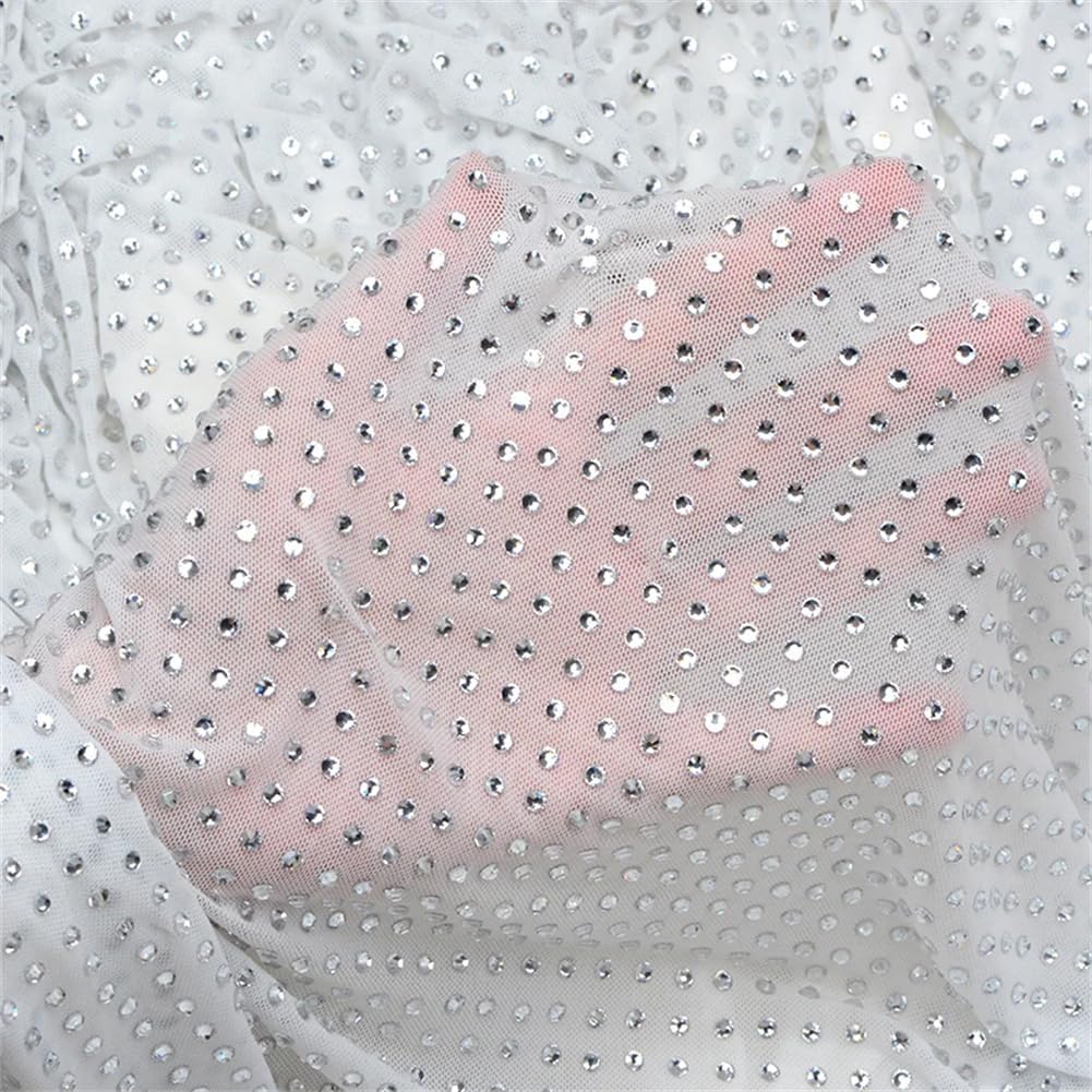 1X1.5M AB Mesh Rhinestone Fabric Sewing Crystal Ribbon Applique Glass Trim Stretch for Decorations Clear Stone