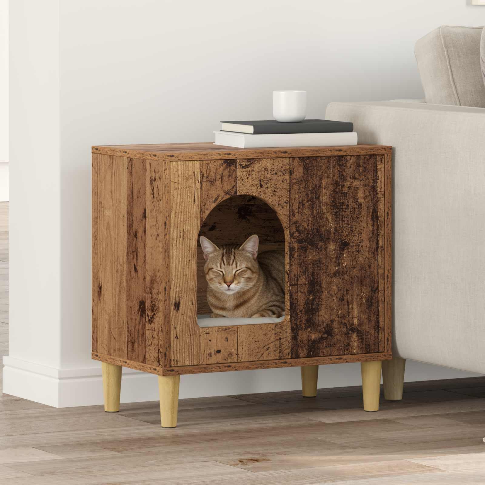 Casa para gatos en aspecto de madera vieja, 51 x 30 x 52 cm, cueva