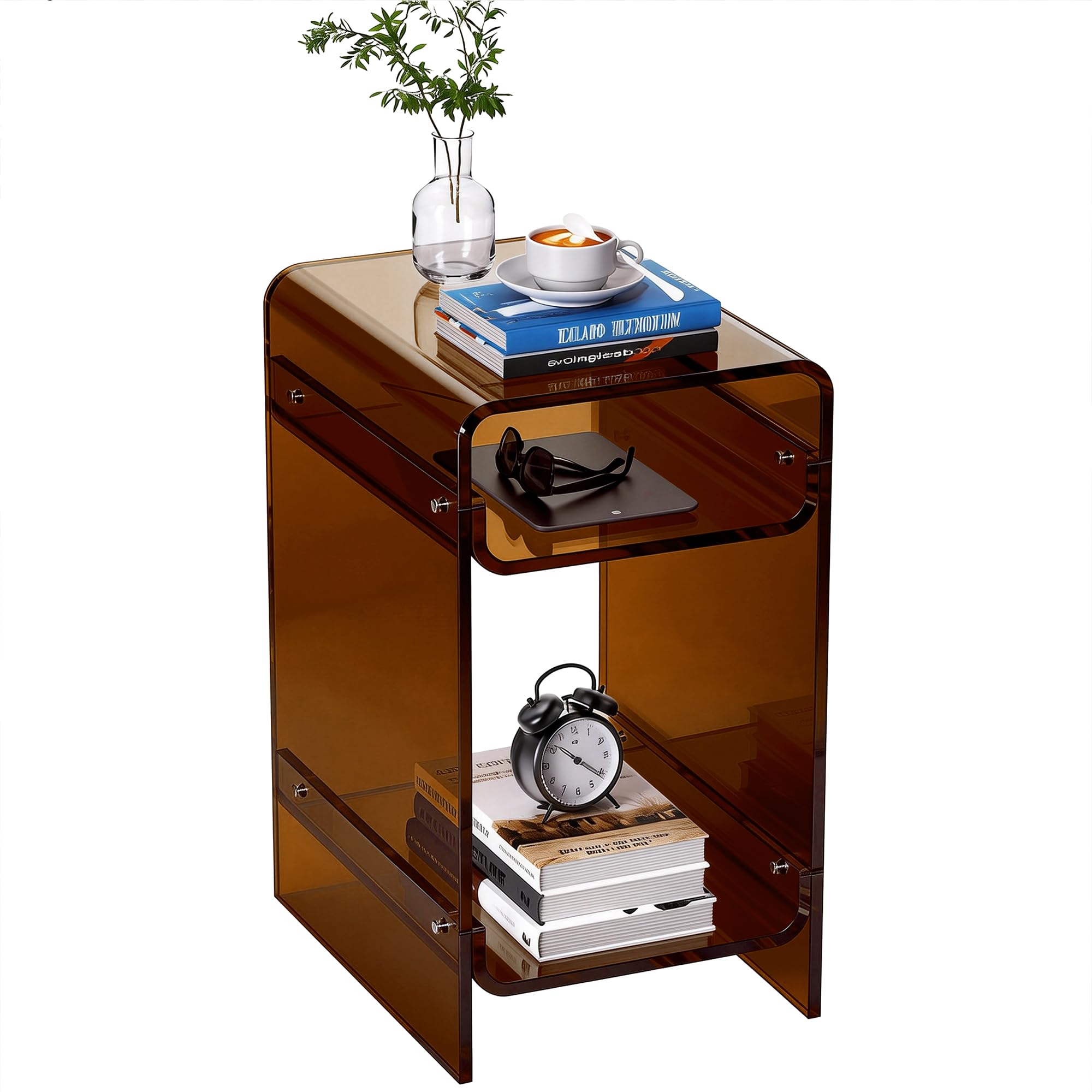 Dewrhiixe Clear Acrylic Side Table Narrow, Side Table for Small Spaces, Skinny Nightstand/Bedside Table for Bedroom, Slim Small End Table, 8.7'' x 15.7'' x 21.7" (Dark Brown, Wide) โ image 1