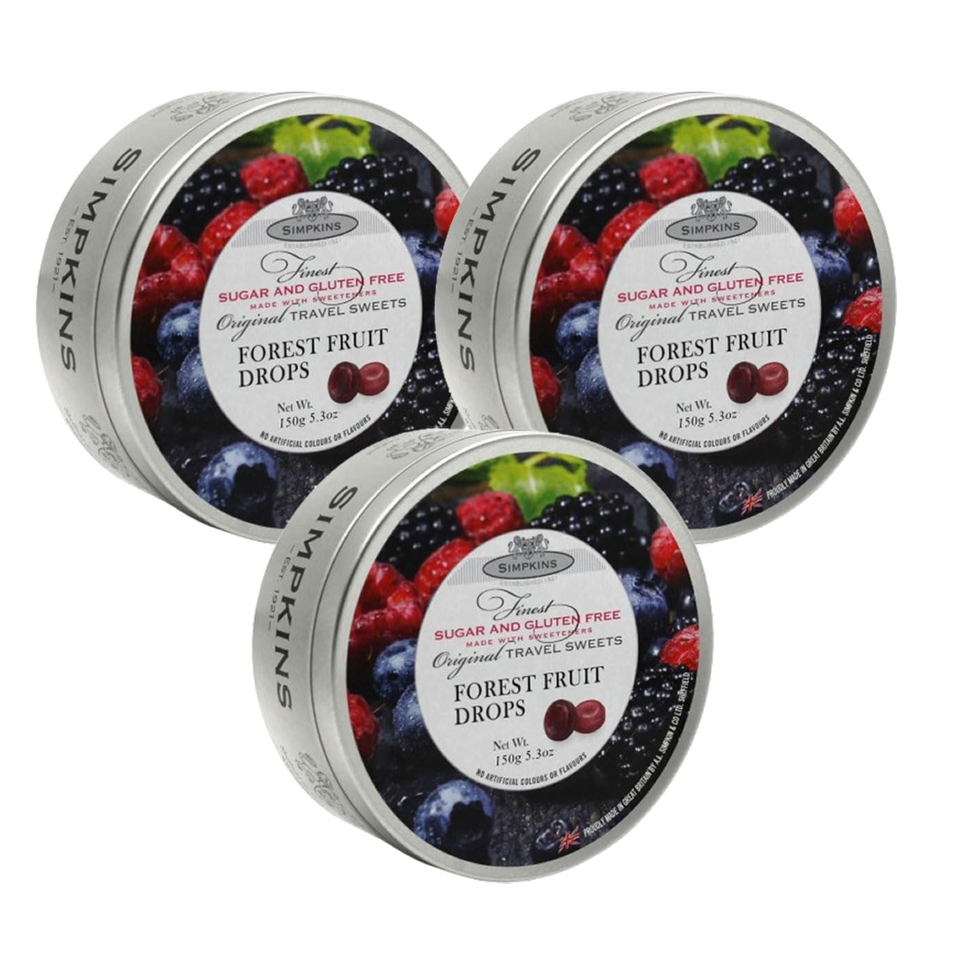 Simpkins Forest Fruit Sugar-Free Travel Sweets 150g PACK OF 3
