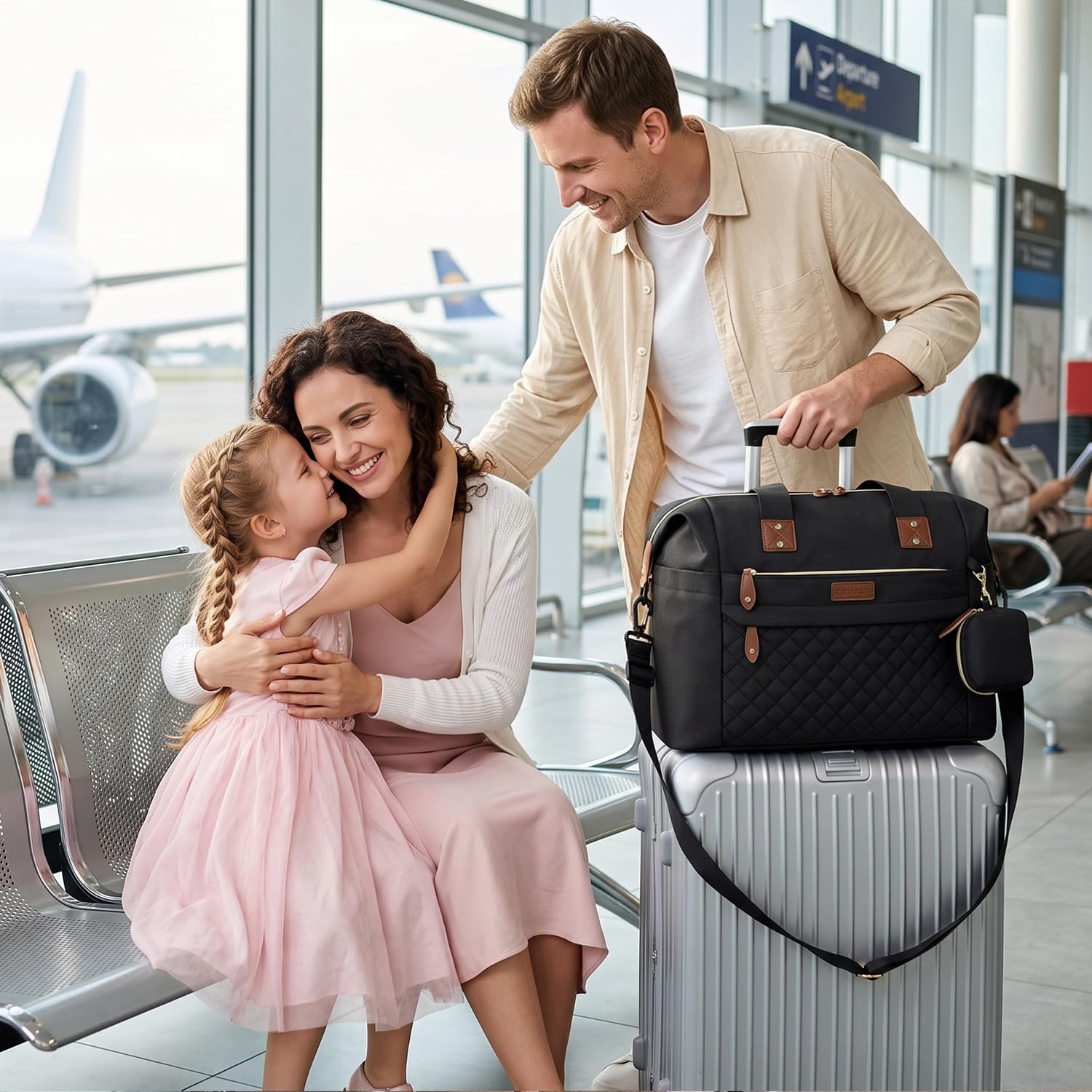 Pritent Bolsa para pañales, bolsa de pañales para bebé con funda para chupete, correas de hombro, clips para cochecito, bolsa grande impermeable para mamá, bolsa de maternidad, bolsa de viaje para