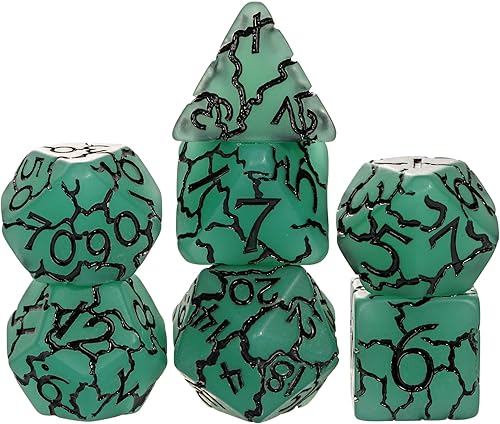 HDdais DND - Juego de dados poliédricos con diseño de grietas, 7 piezas para juegos de rol de Calabozos y Dragones y otros juegos de mesa (verde)