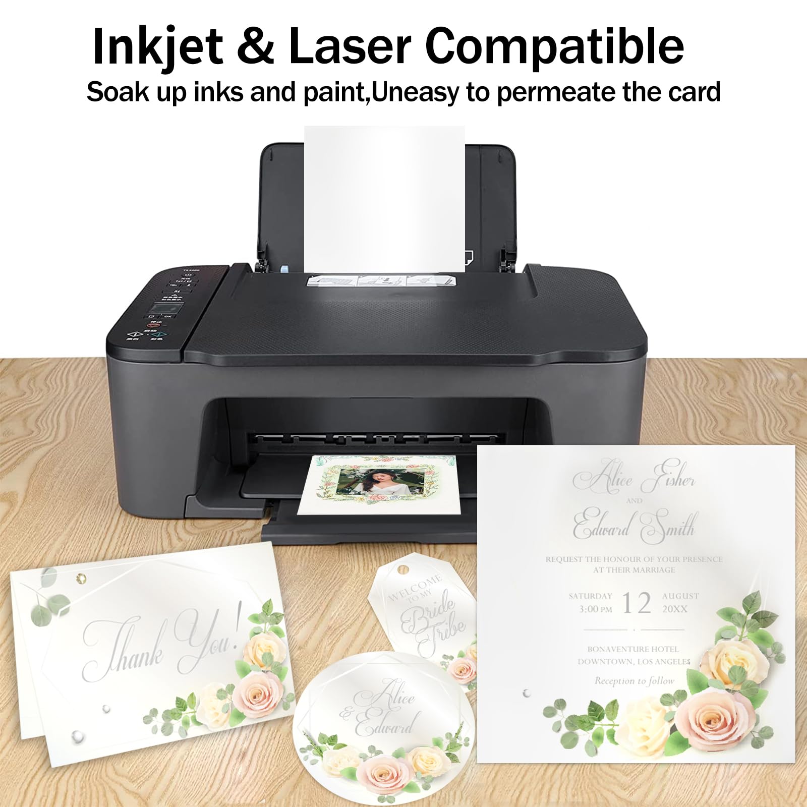 Goefun - Cartulina blanca brillante de 12 x 12 pulgadas, papel brillante para impresora, 80 libras, papel metálico perlado para Cricut, invitaciones y tarjetas, paquete de 100