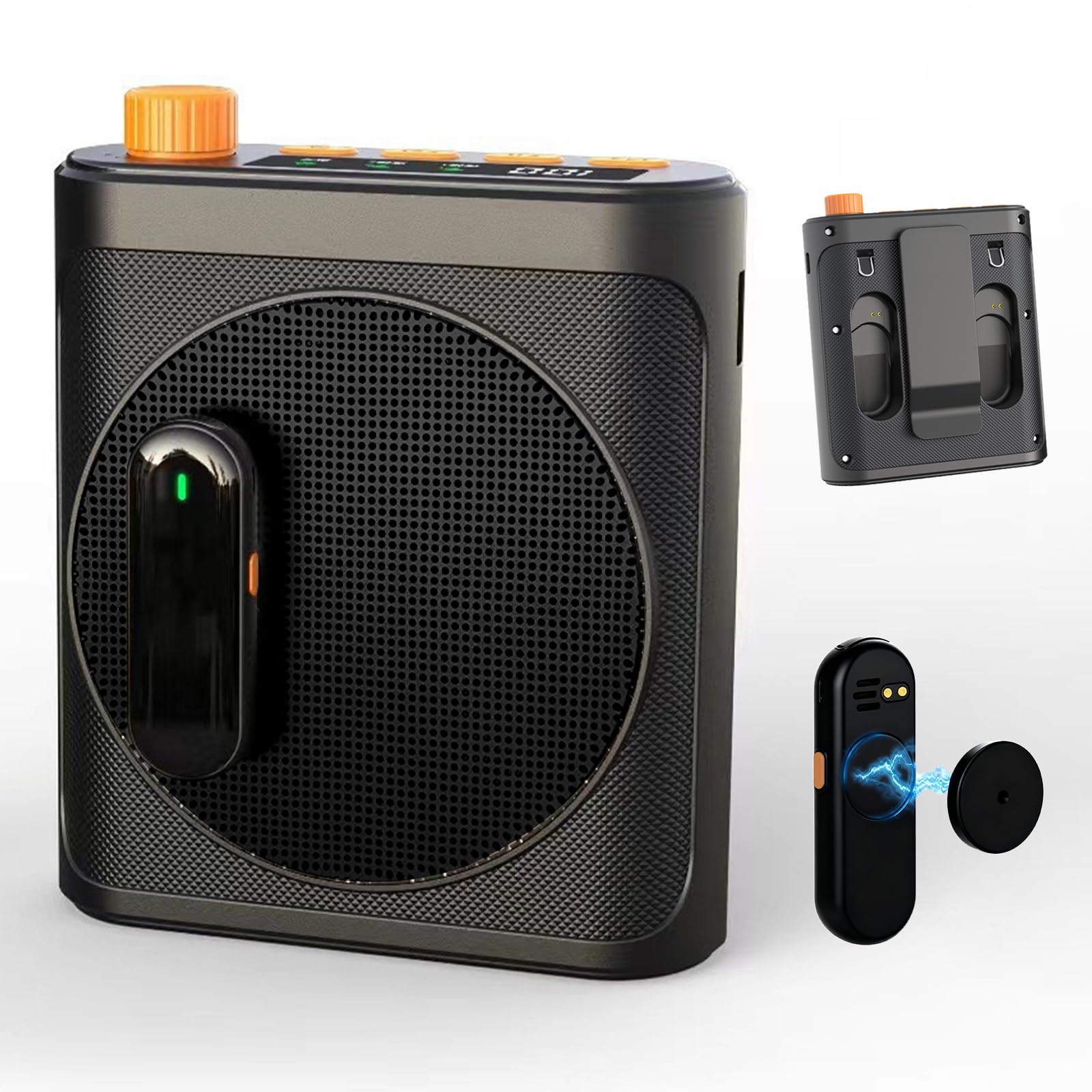 Wireless Lavalier Speaker, Wireless Bluetooth PA System with 2 Microphones, Portable Voice Amplifier for Teachers/Coaches/Events - Rechargeable Bluetooth Speaker with USB Mode, Clear Sound