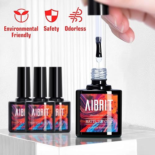 Miniatura 6 de AIBRIT Esmalte de gel 4 unidades capa base de gel capa fortalecedora capa superior de gel brillante brillante y mate esmalte de gel con luz UV LED
