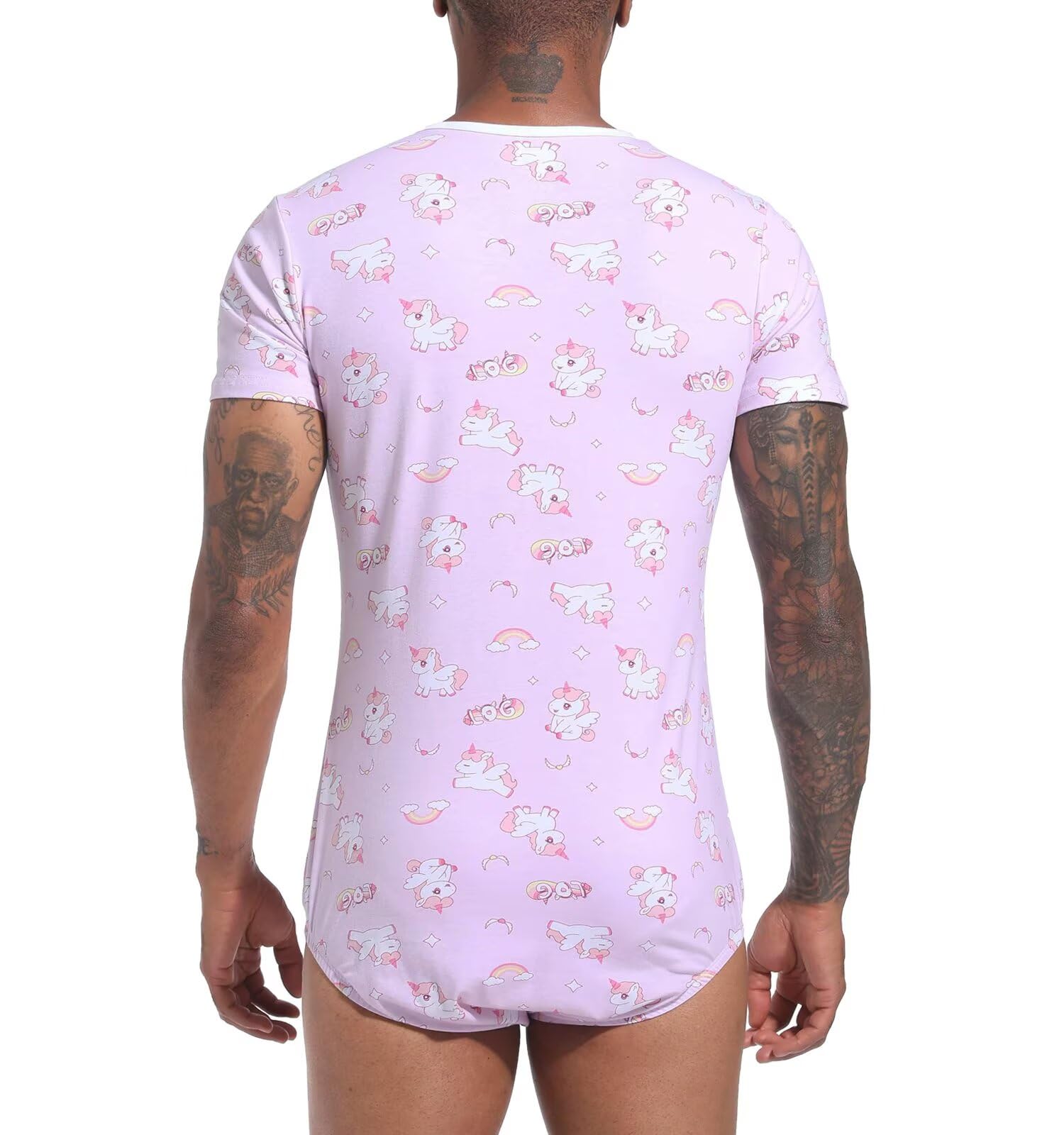 Landofgenie Body Męska Jednoczęściowa Piżama Unicorn Full Print z Zatrzaskami w Kroku – Odzież Relaksacyjna i Nocna