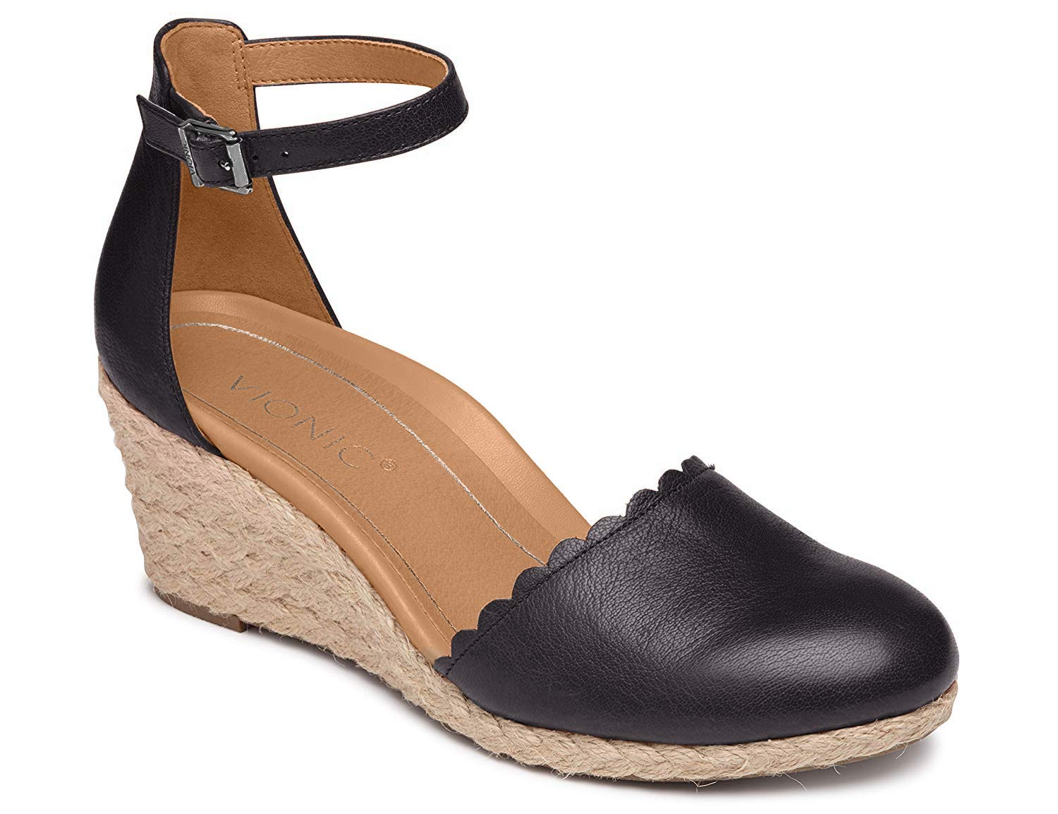 Women's Aruba Anna Wedges - Espadrille Sandals with Concealed Orthotic Arch Support Black 6 W US