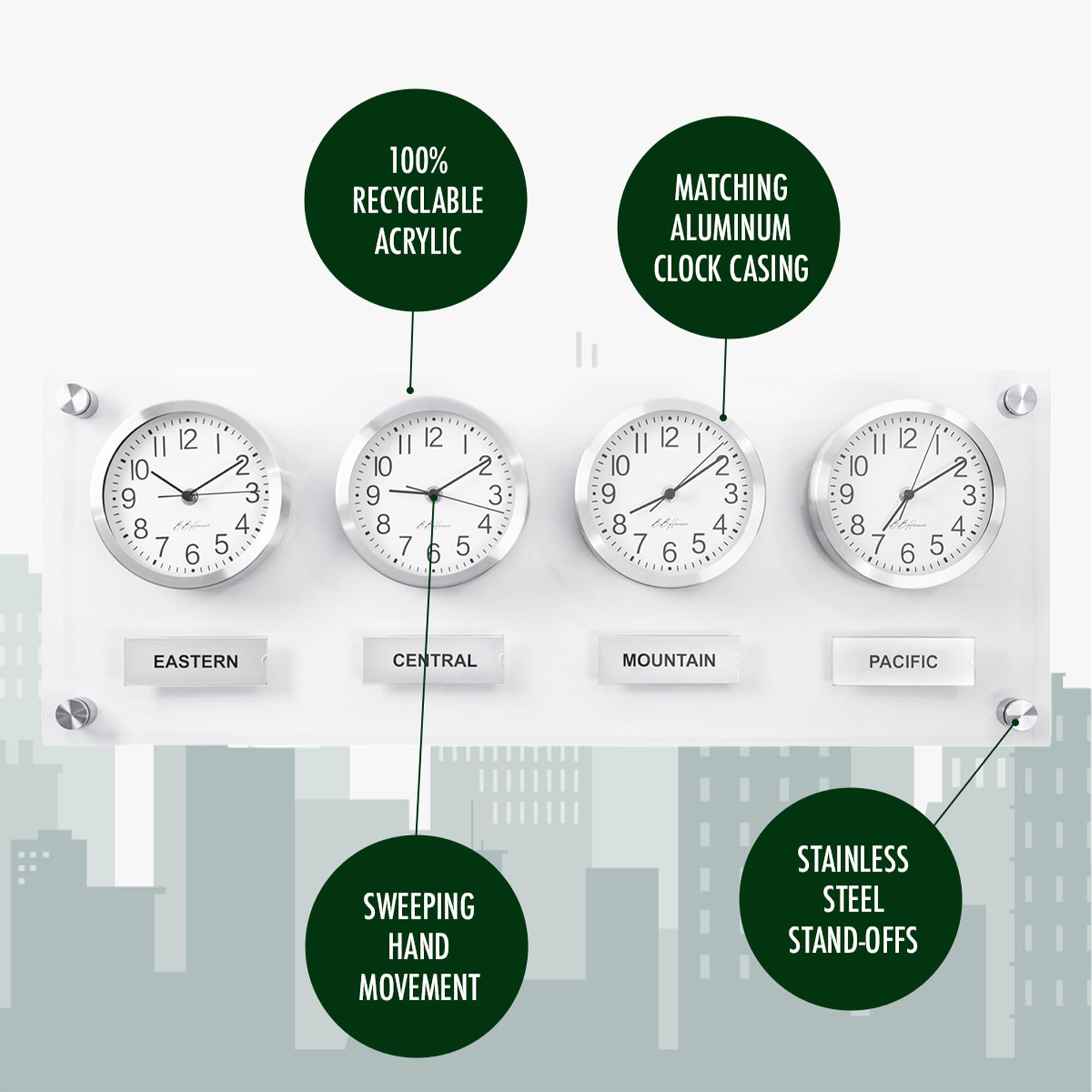 B.B.HORAIRE Time Zone Clock - Elegant Modern Mondial Wall Clock - Silent Non Ticking - Quartz Analog Battery Operated - Multiple City/Country/Region/World Clock - Easy Install - 32 Inch x 12 Inch - Image 2