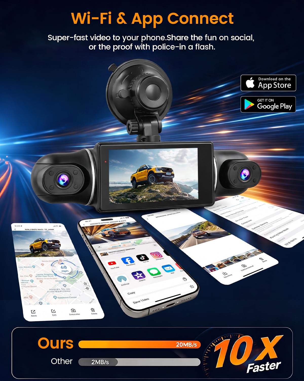 2K WiFi kamera samochodowa 4-kanałowa z kartą SD 64 GB, kamera Dashcam FHD 2K przód + 1080P tył wewnętrzny lewy i prawy - nagrywanie w pętli, czujnik G, noktowizor, monitorowanie parkowania, kopia